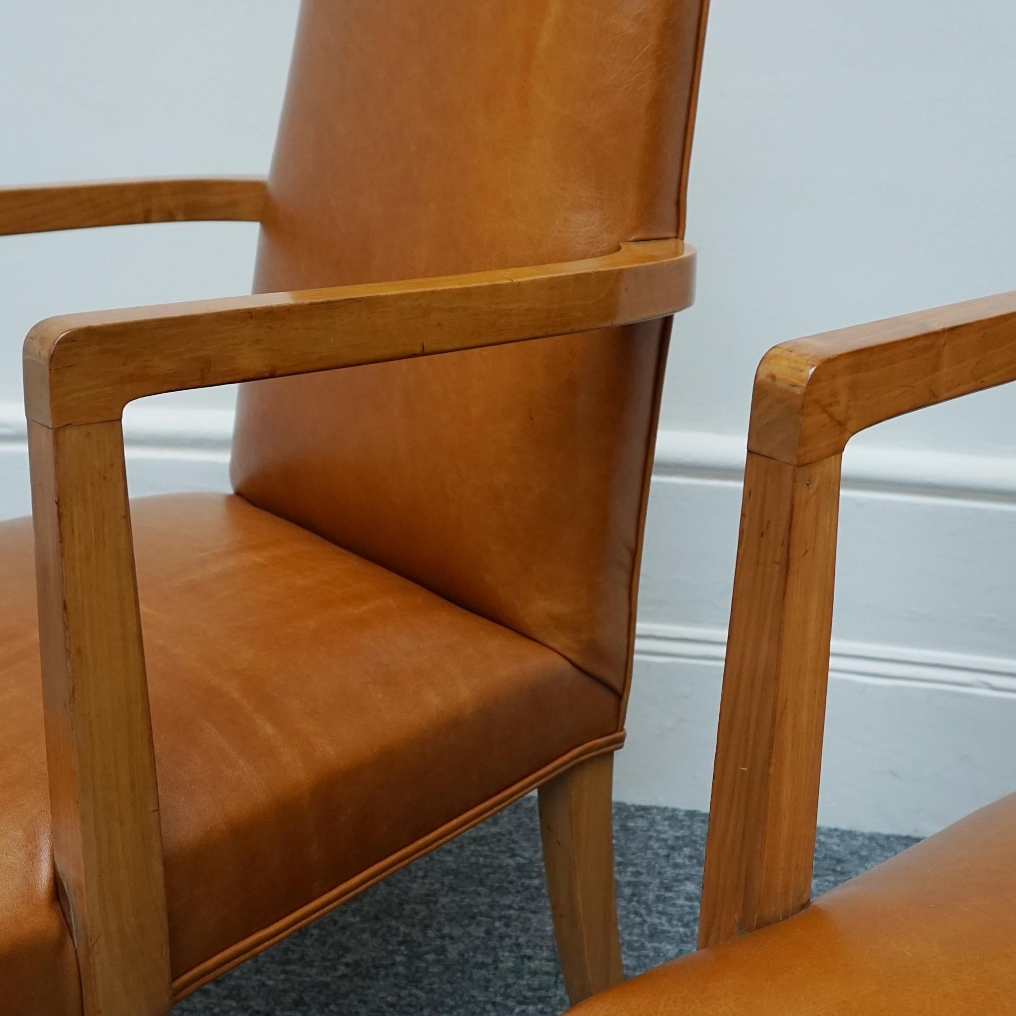 Leather A Set of Six Art Deco Dining Chairs and Two Carver Armchairs by Hille of London
