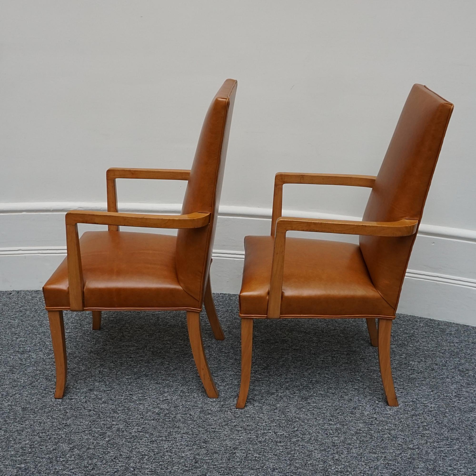 A Set of Six Art Deco Dining Chairs and Two Carver Armchairs by Hille of London 1