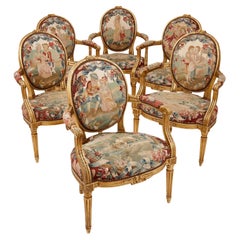 Set of Six Aubusson Tapestry and Giltwood Chairs