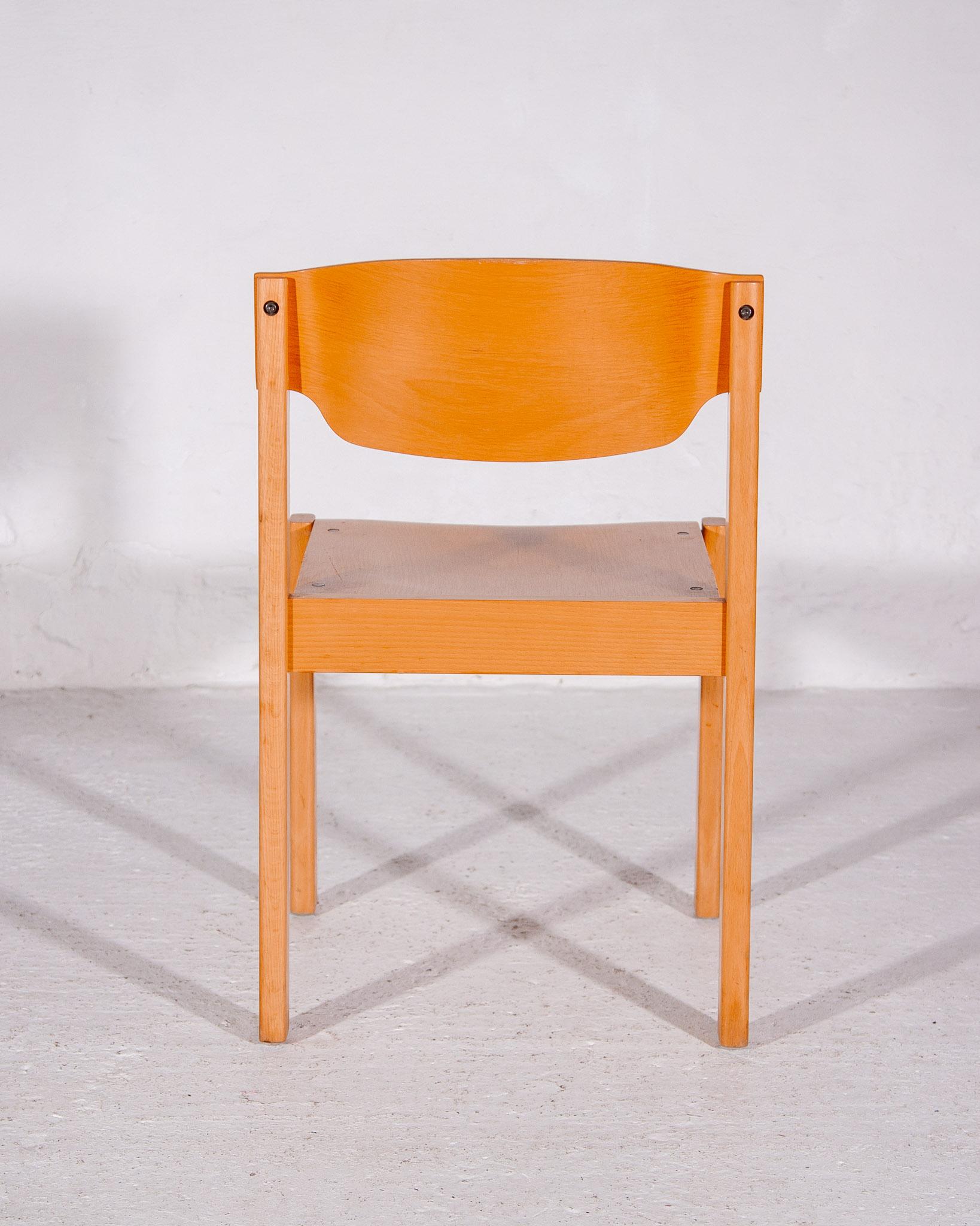 Late 20th Century Set of Six Beech Stackable Plywood Chairs Mid-Century, 1970s For Sale