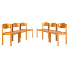 Set of Six Beech Stackable Plywood Chairs Mid-Century, 1970s