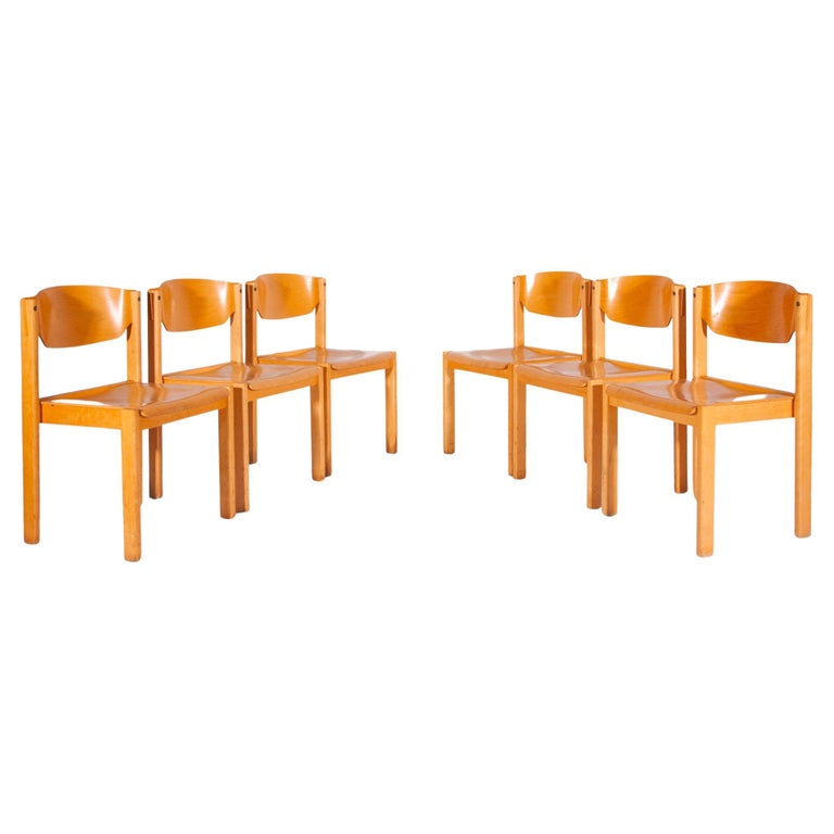 Set of Six Beech Stackable Plywood Chairs Mid-Century, 1970s For Sale ...