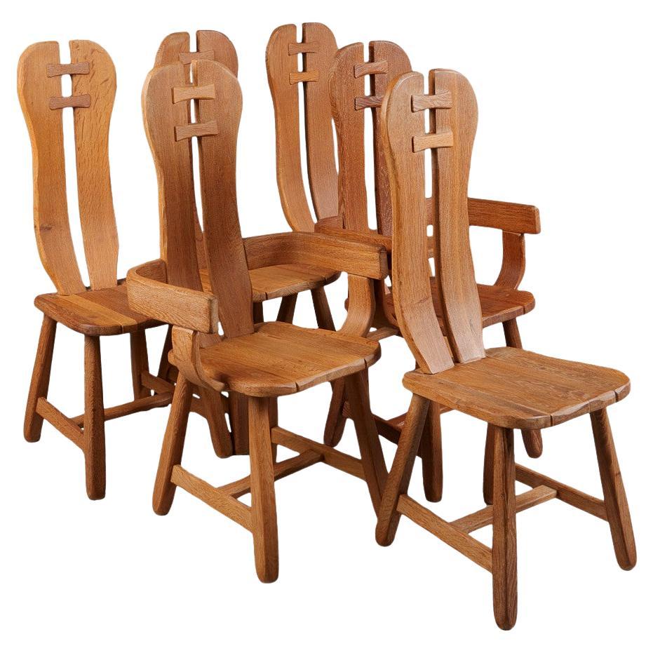 Ein Satz von sechs belgischen brutalistischen Esszimmerstühlen von De Puydt