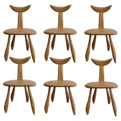 Set of Six "Brutalist" Chairs in Oak, France