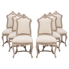 Set of Six Carved and Painted Regency Style Upholstered Dining Chairs, C 1920 Antique Set of Six Carved and Painted Regency Style Upholstered Dining Chairs, C 1920