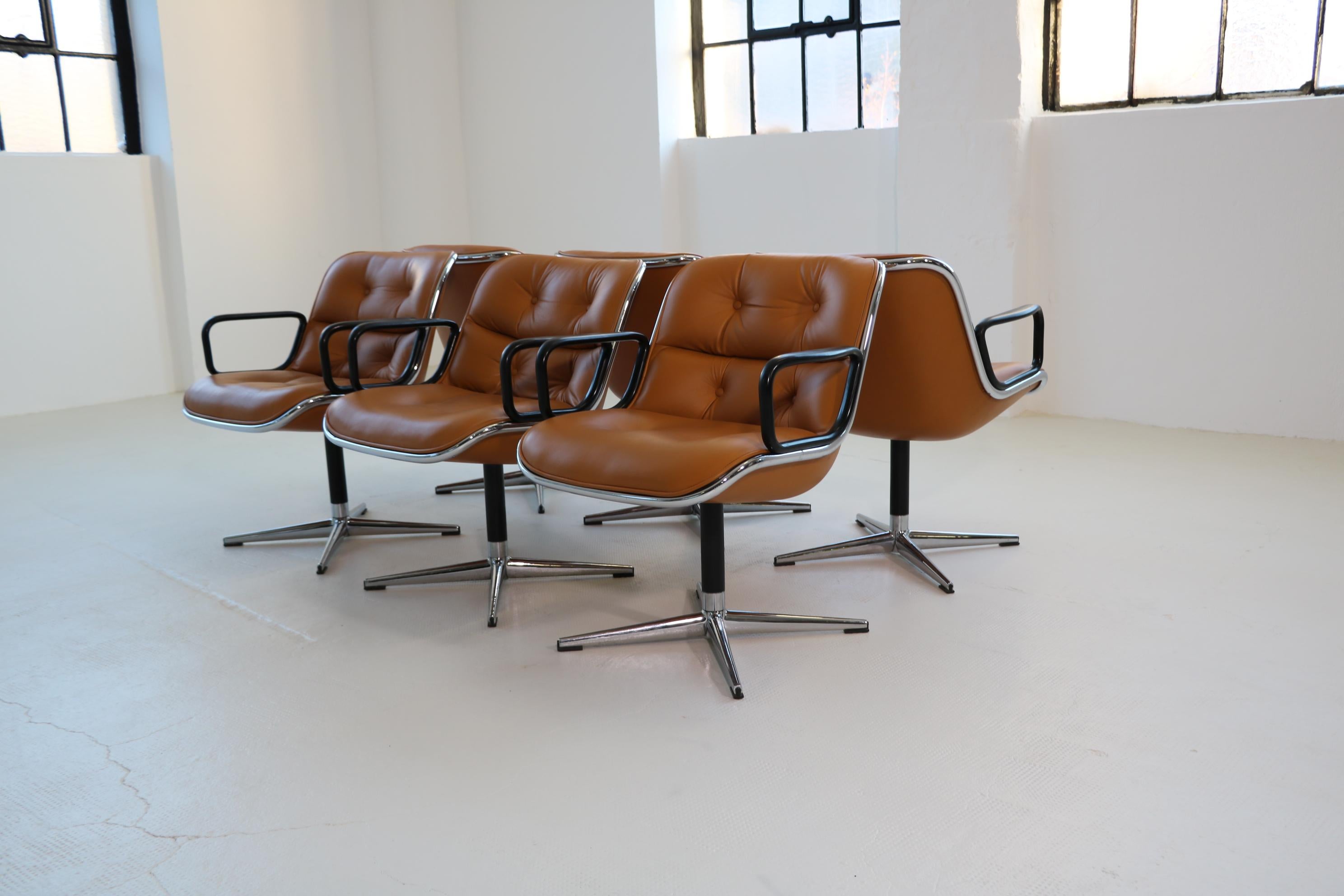 Metal Set of Six Charles Pollock Chairs for Knoll International For Sale