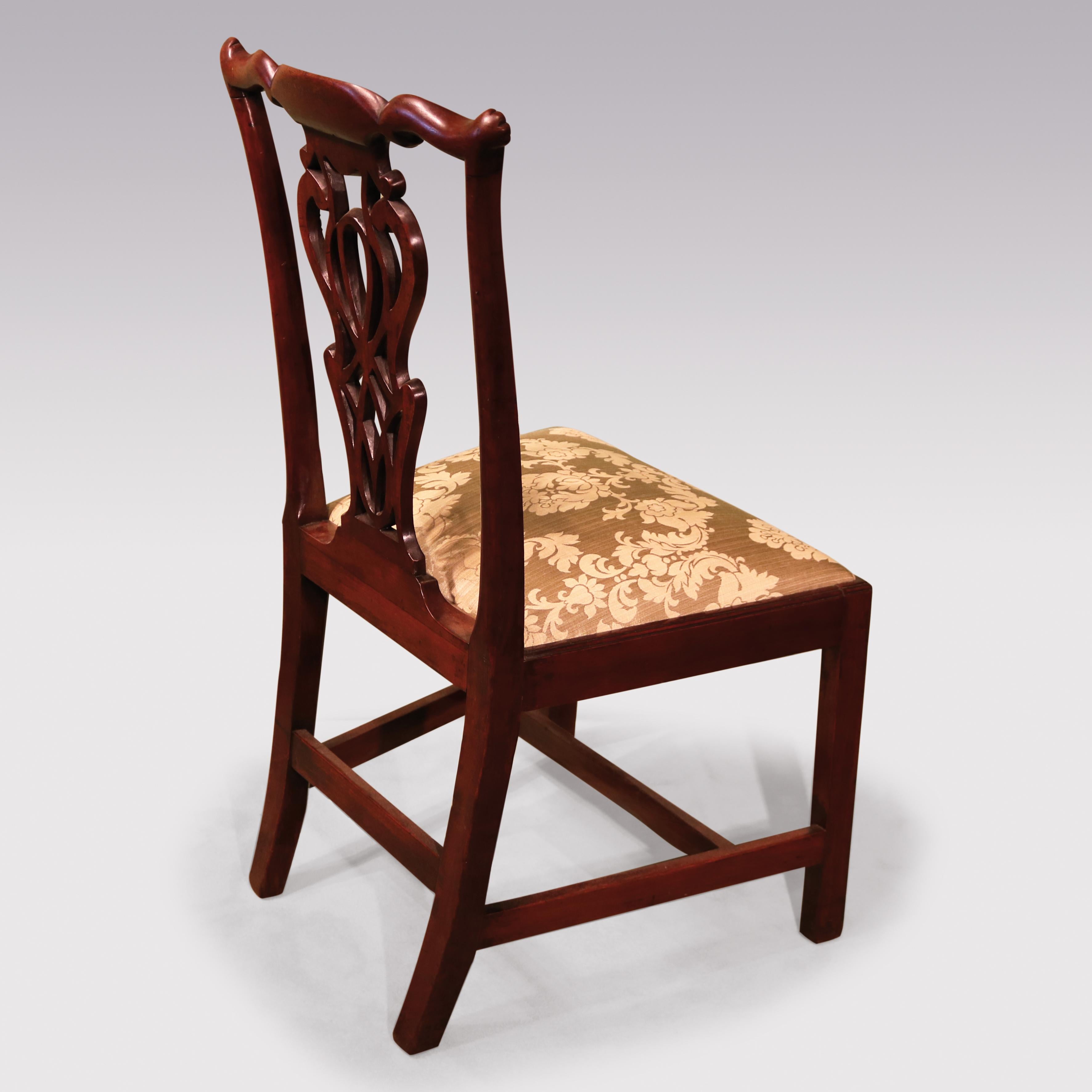 English Set of Six Chippendale Period Carved Mahogany Single Chairs For Sale