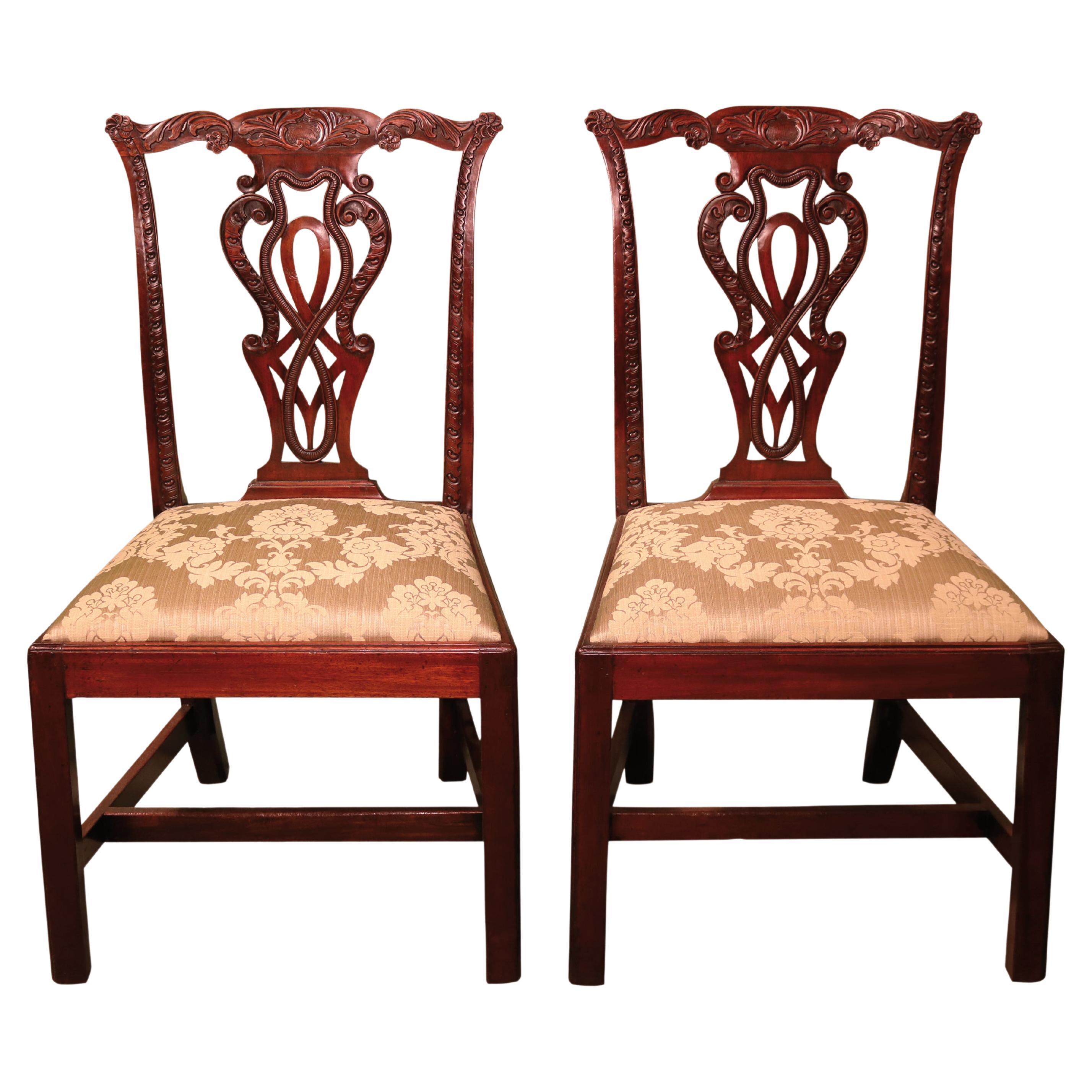 Set of Six Chippendale Period Carved Mahogany Single Chairs For Sale