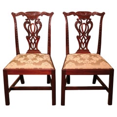 Antique Set of Six Chippendale Period Carved Mahogany Single Chairs