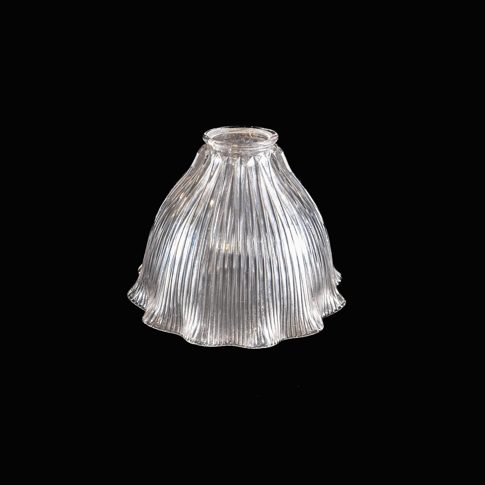 Ein Satz von sechs klaren gerippten Glasschirmen mit Glockenform und gekräuselten Rändern im Angebot 11