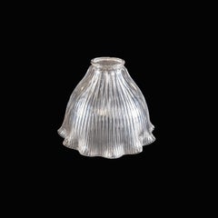 A Set of Six Clear Ribbed Glass Shades with Bell Shape & Ruffled Rims