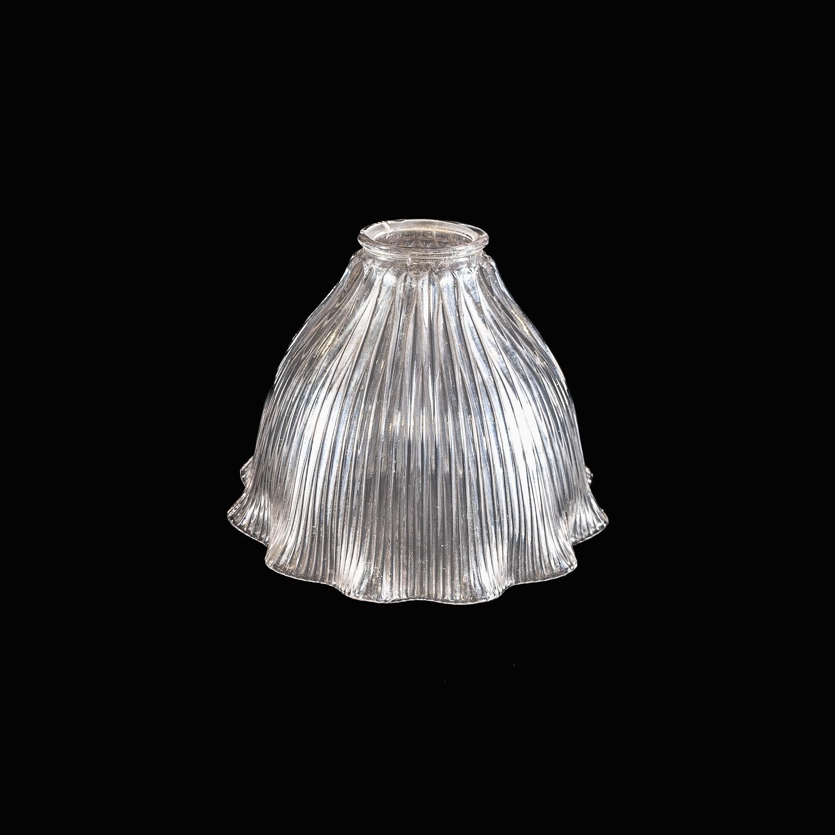 Ein Satz von sechs klaren gerippten Glasschirmen mit Glockenform und gekräuselten Rändern im Angebot 13