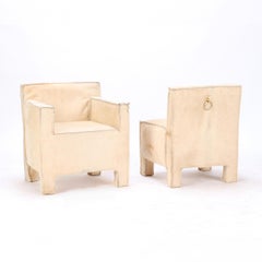Set of Six Cowhide Italian Cube Armchairs with Designer Label, Circa 1980