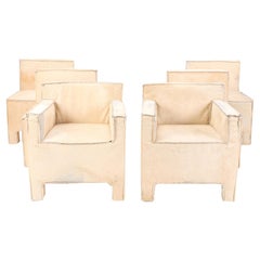 Set of Six Cowhide Italian Cube Armchairs with Designer Label, Circa 1980