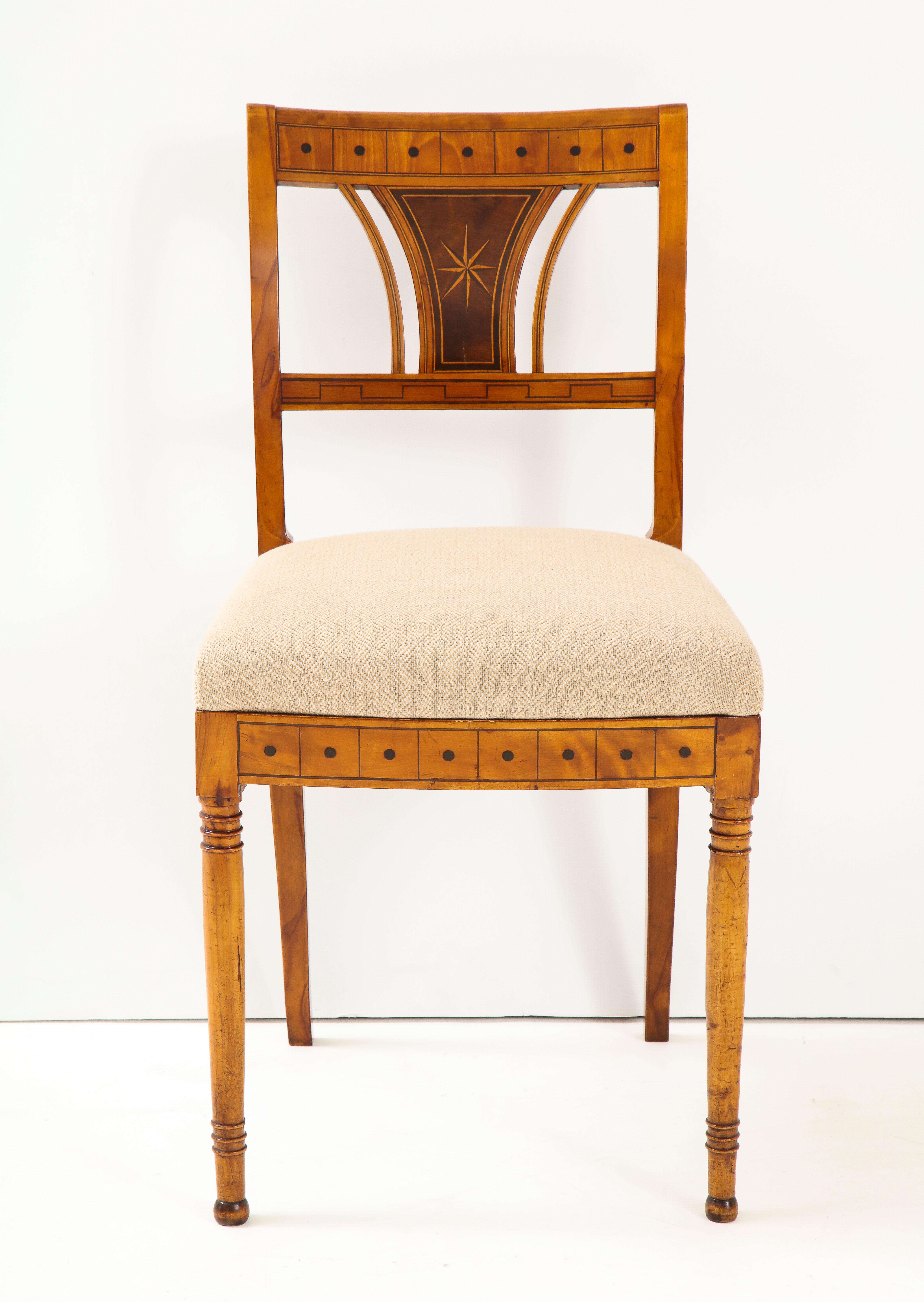 Set of Eight Danish Empire Inlaid Birchwood Sidechairs, circa 1810-1820 7