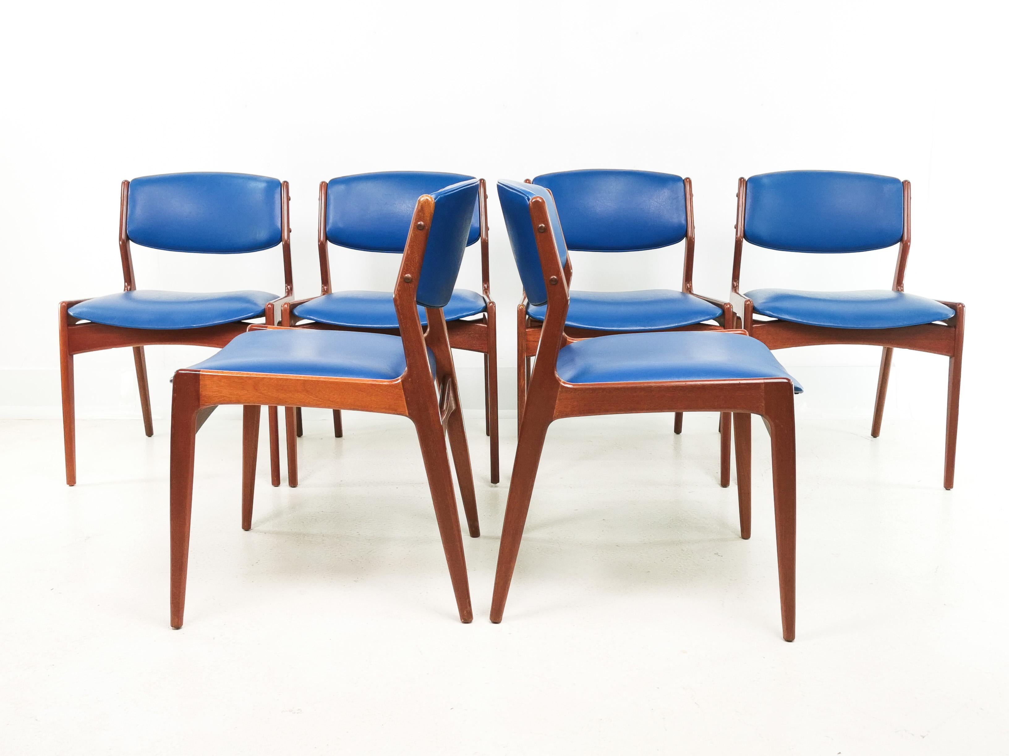 Mid-Century Modern Set of Six Danish Erik Buch Teak Dining Chairs, Mid Century