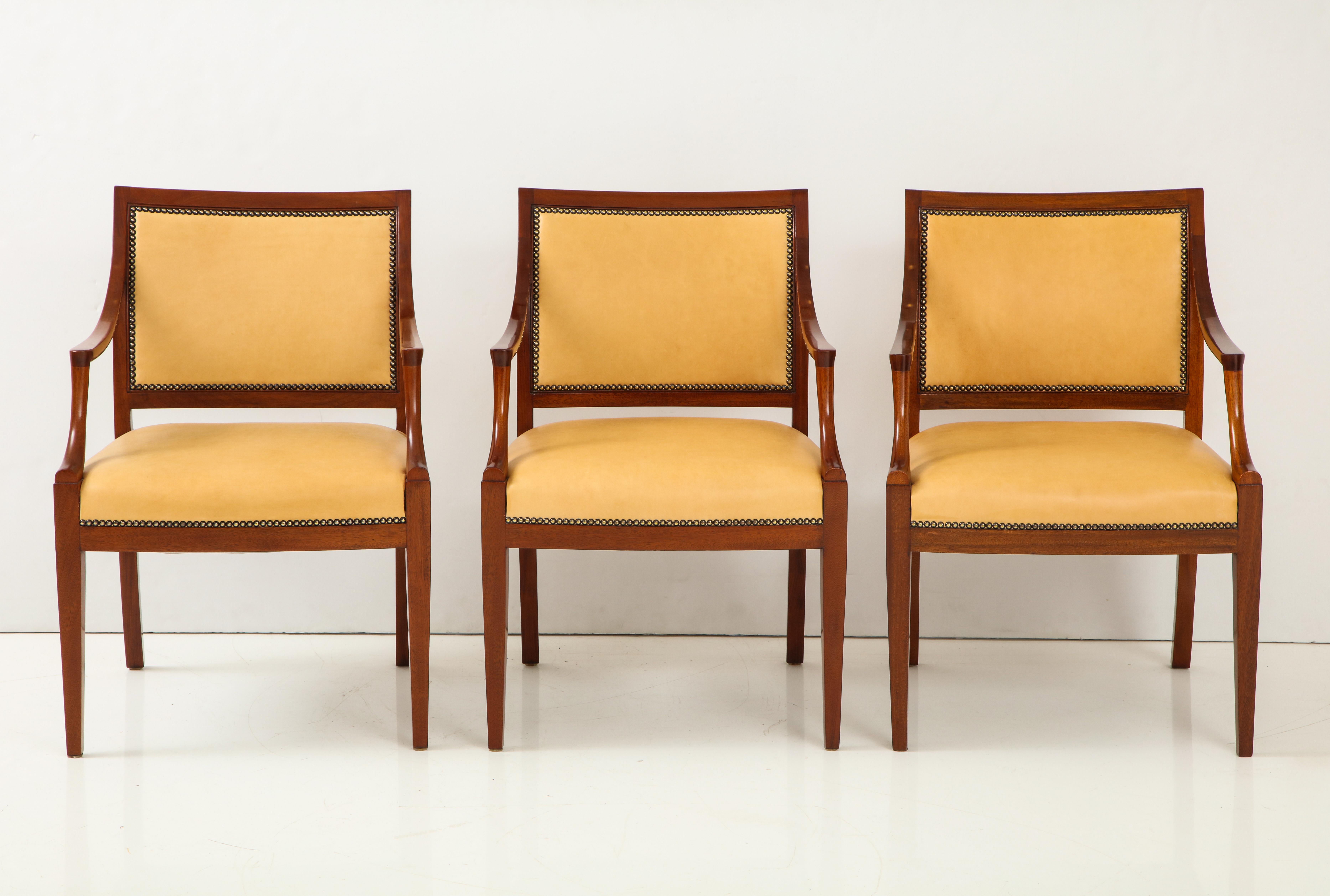 Scandinavian Modern Set of Four Danish Mahogany Open Armchairs by Frits Henningsen, circa 1940s
