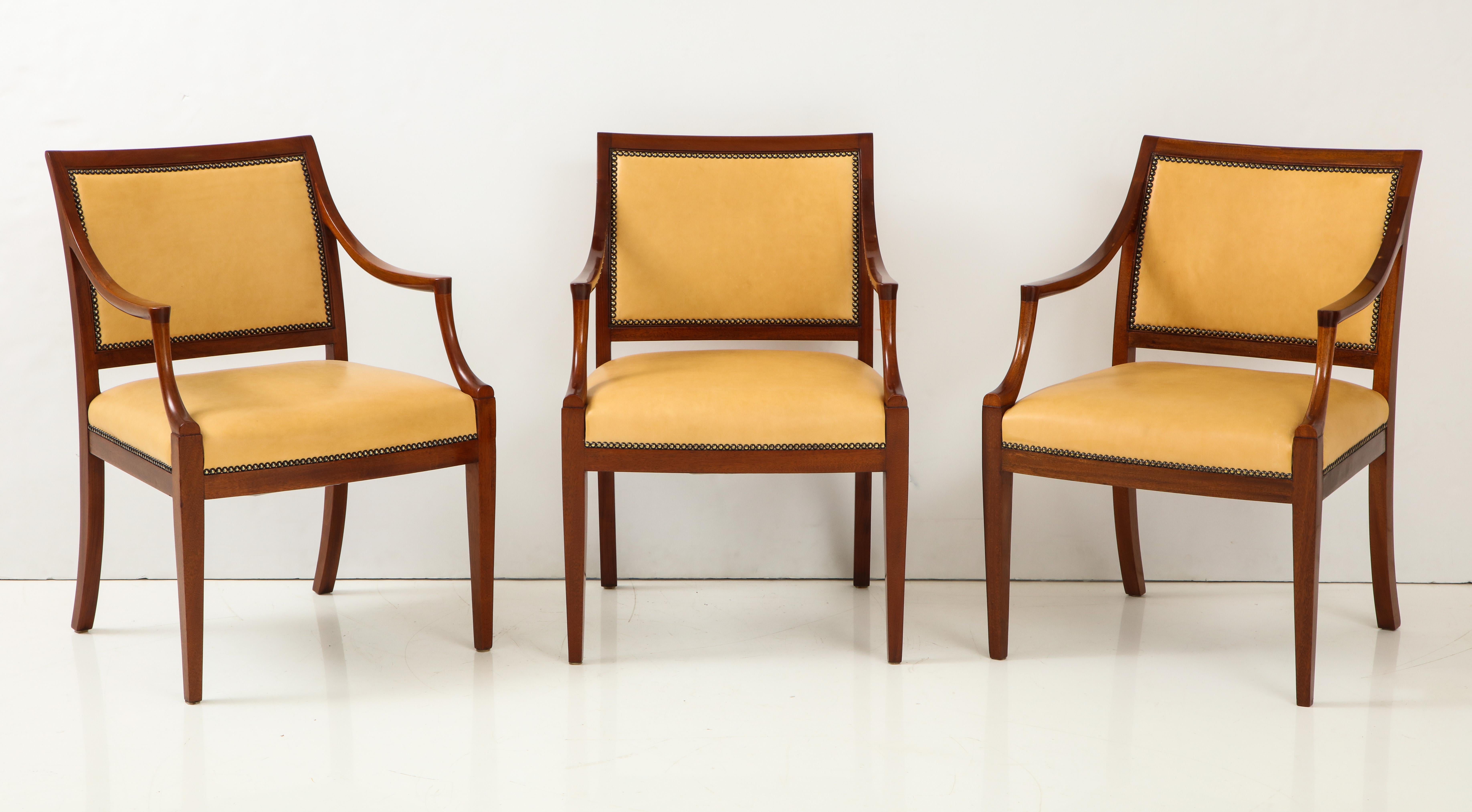 Set of Four Danish Mahogany Open Armchairs by Frits Henningsen, circa 1940s 1