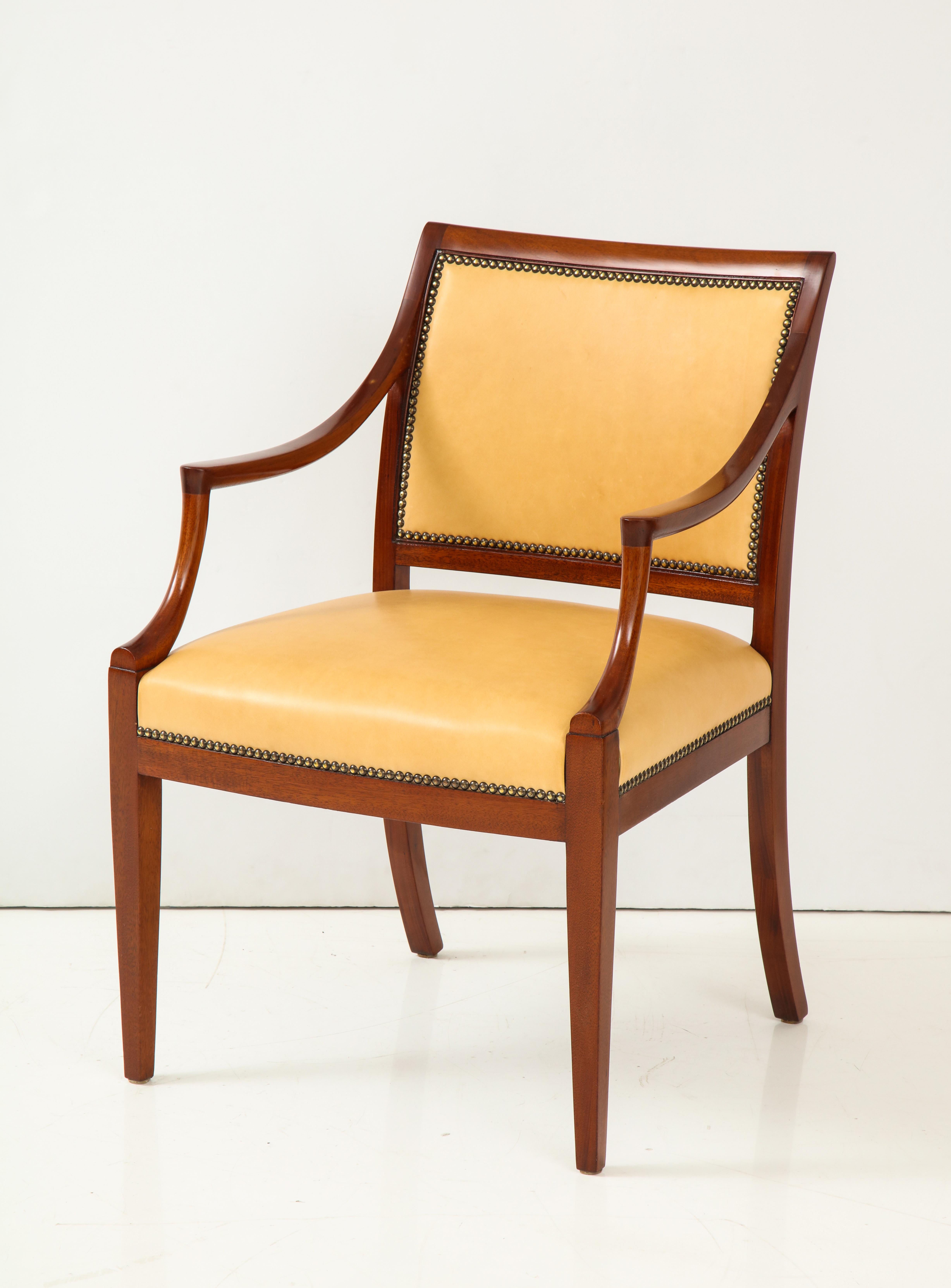Set of Four Danish Mahogany Open Armchairs by Frits Henningsen, circa 1940s 3