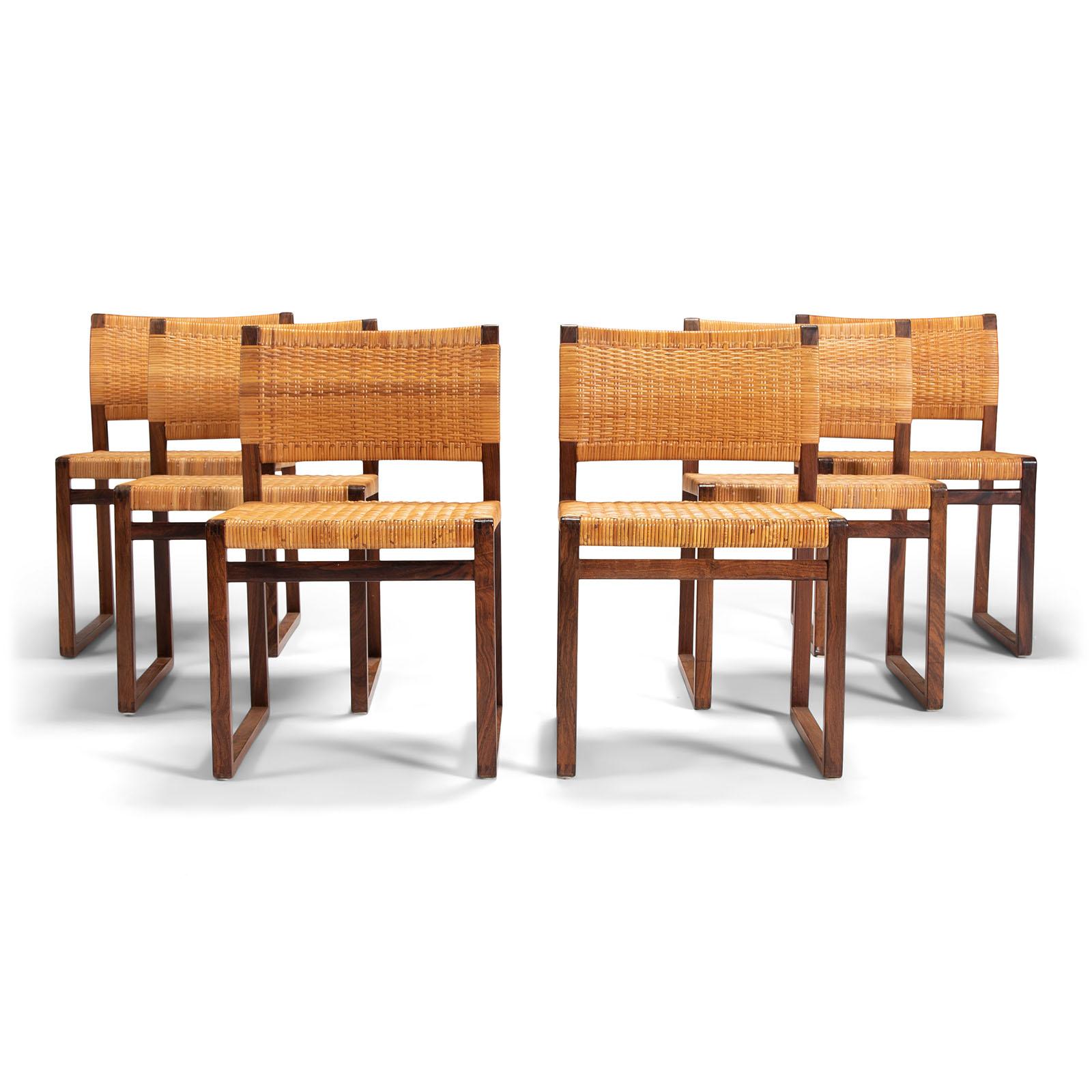 Set of Six Danish Rosewood Dining Chairs by Børge Mogensen In Good Condition For Sale In Copenhagen, DK