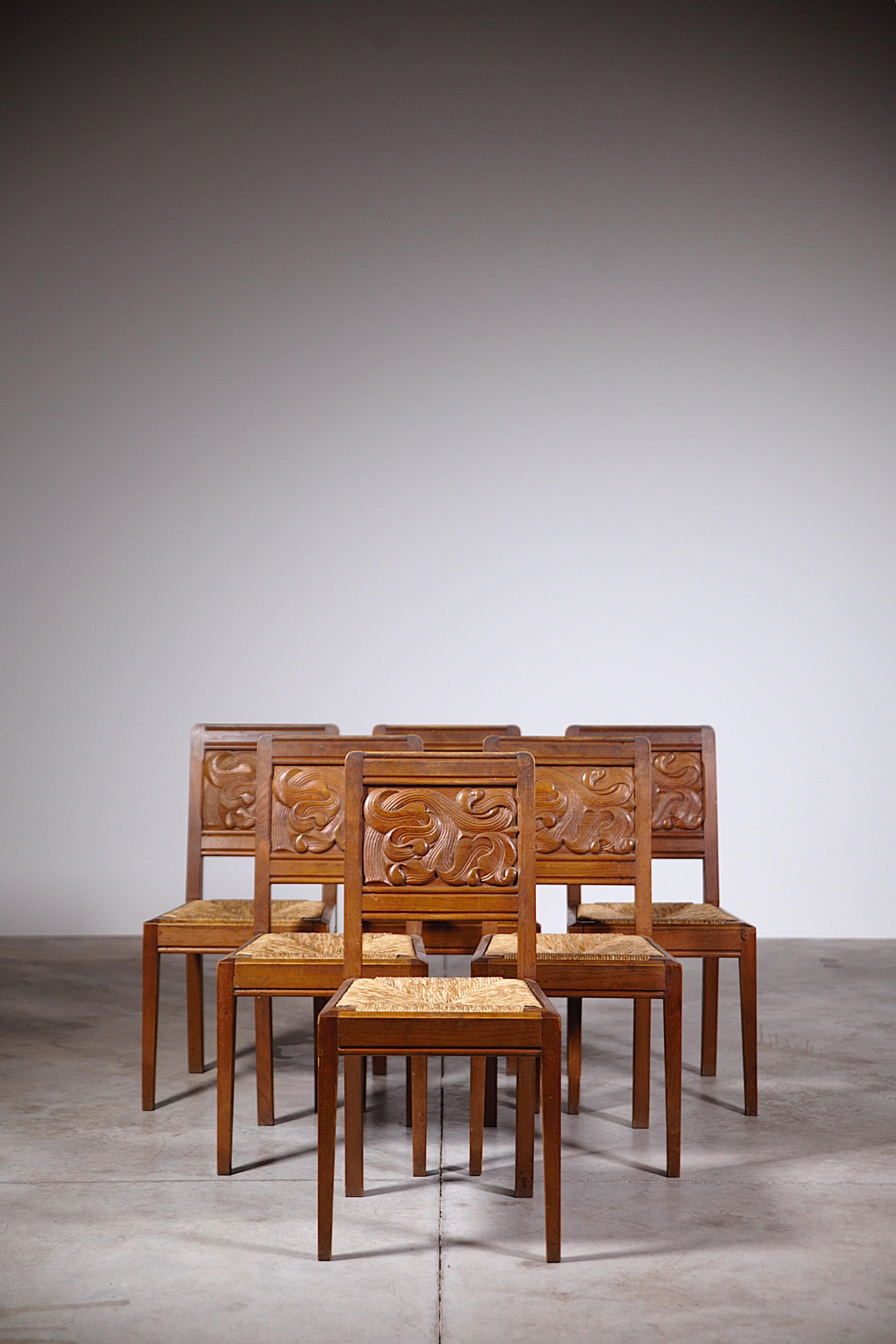 A Set of Six Dining Chairs by Joseph Savina France 1960s For Sale 5