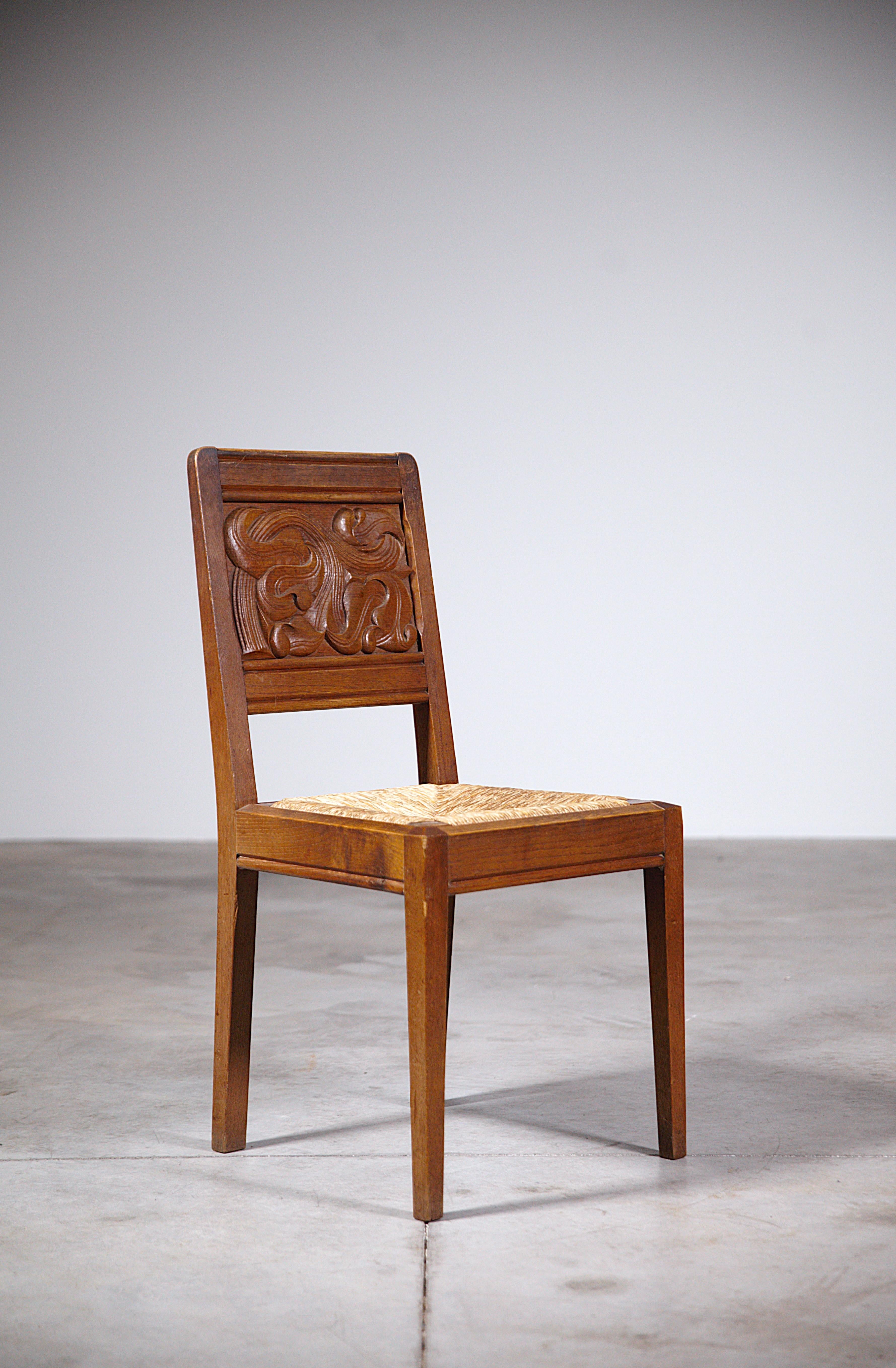 A Set of Six Dining Chairs by Joseph Savina France 1960s In Good Condition For Sale In HYÈRES, FR