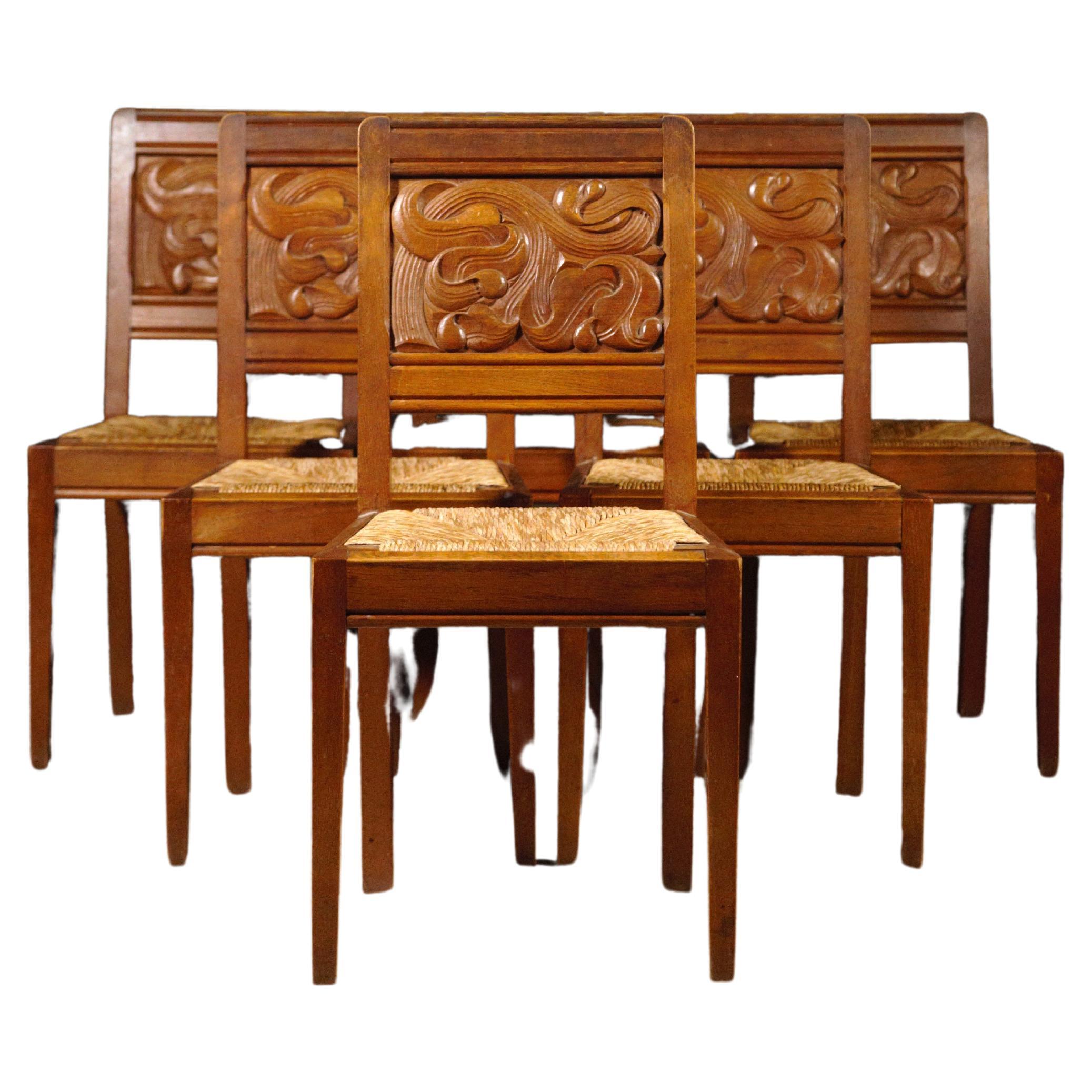 A Set of Six Dining Chairs by Joseph Savina France 1960s For Sale