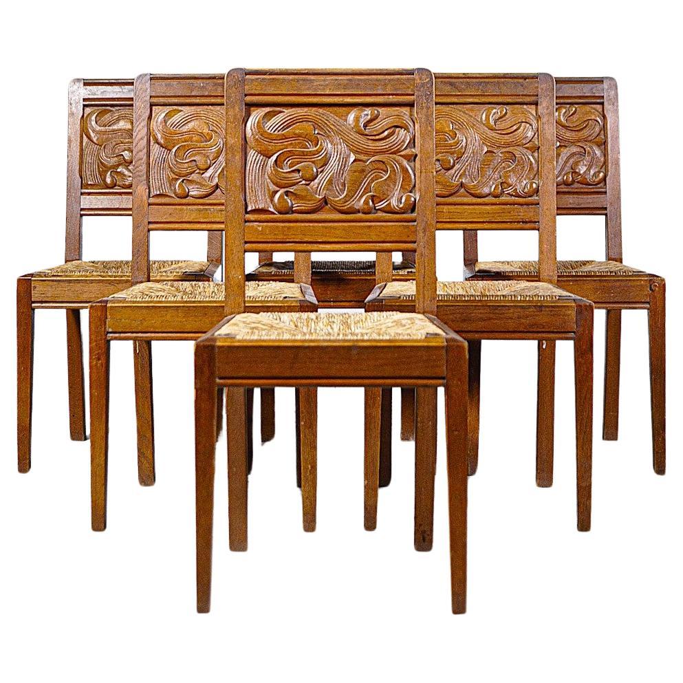 A Set of Six Dining Chairs by Joseph Savina France 1960s For Sale