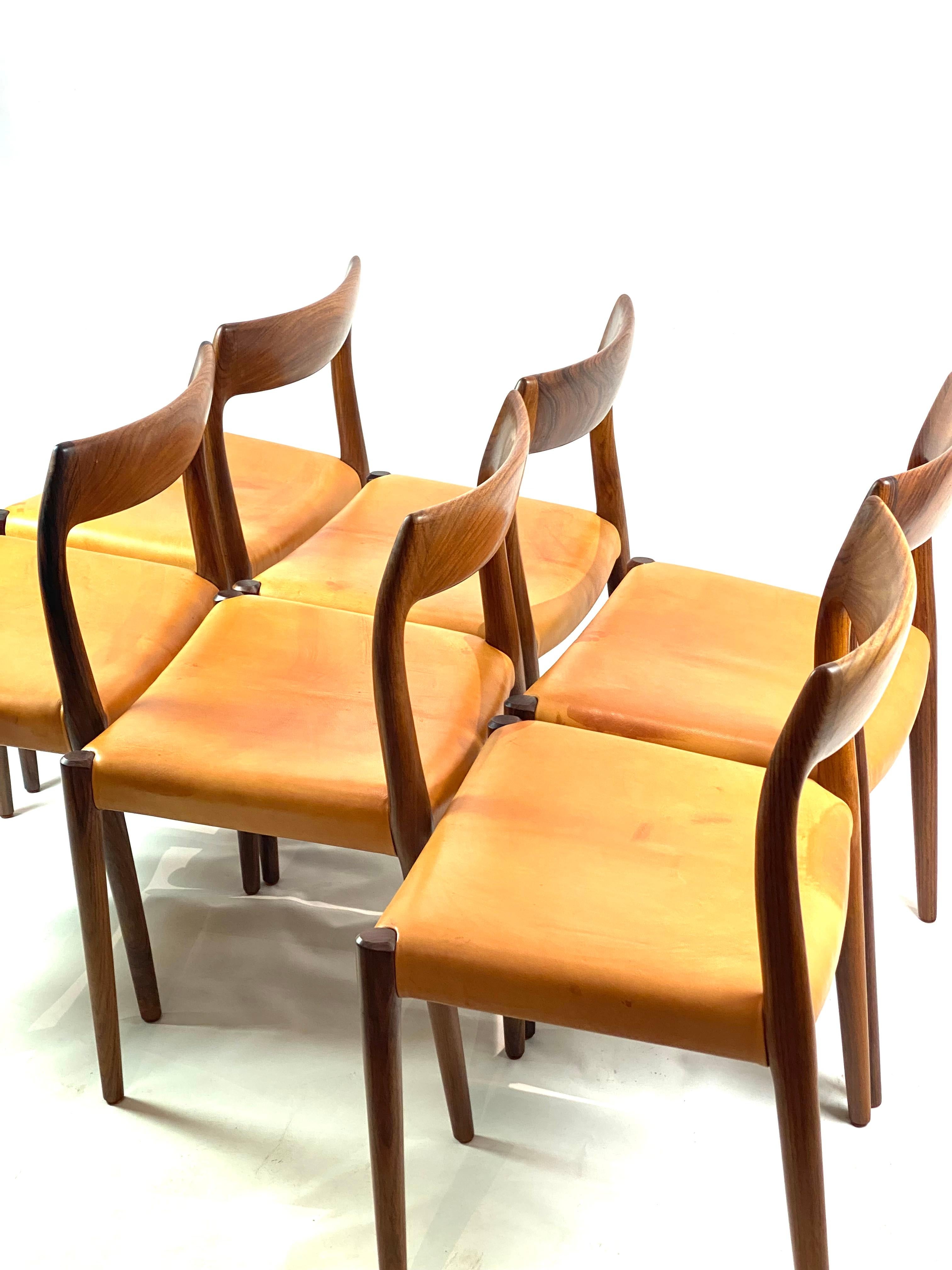 Set of Six Dining Chairs, Model 75, in Rosewood by N.O. Møller, 1960s 4