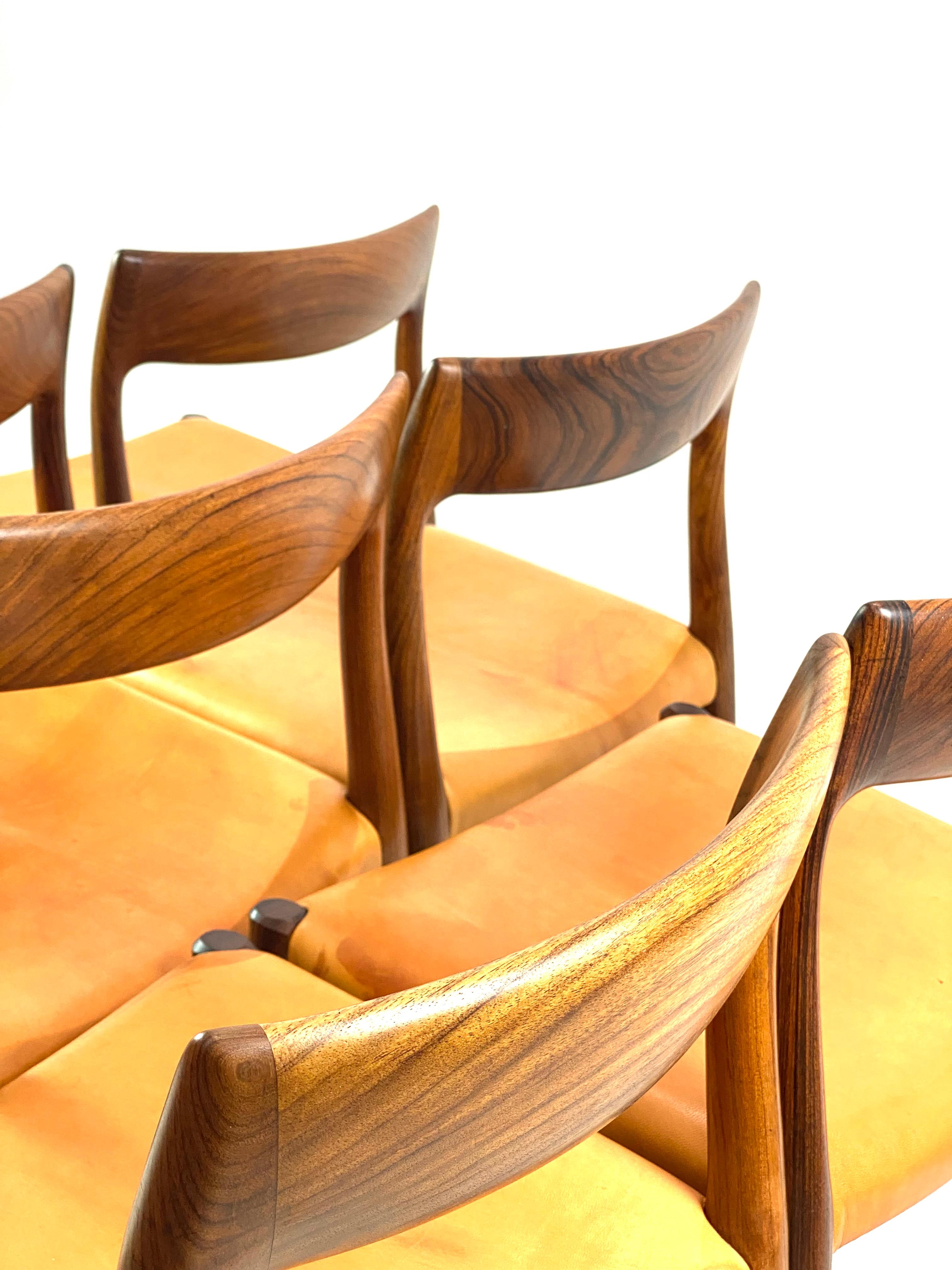 Set of Six Dining Chairs, Model 75, in Rosewood by N.O. Møller, 1960s 3