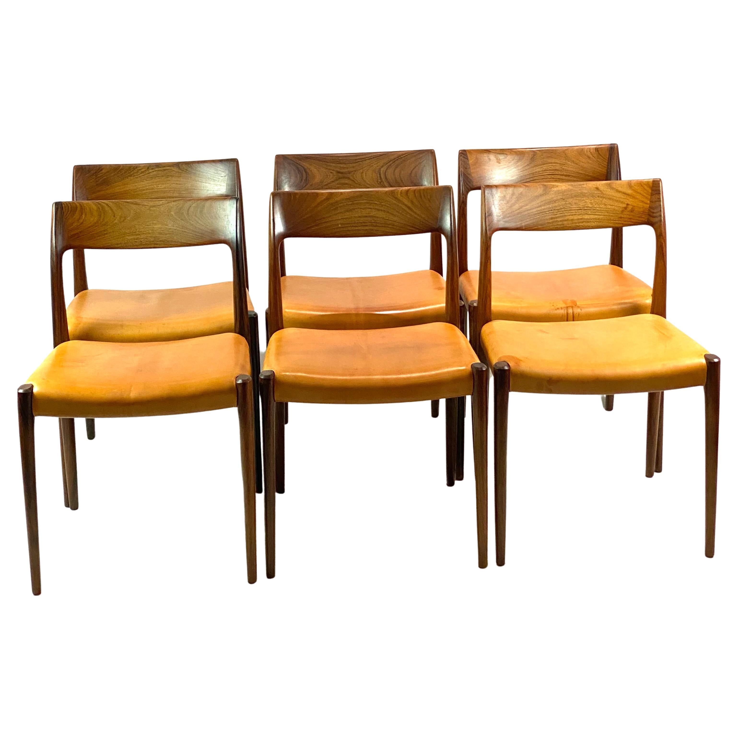 Set of Six Dining Chairs, Model 75, in Rosewood by N.O. Møller, 1960s
