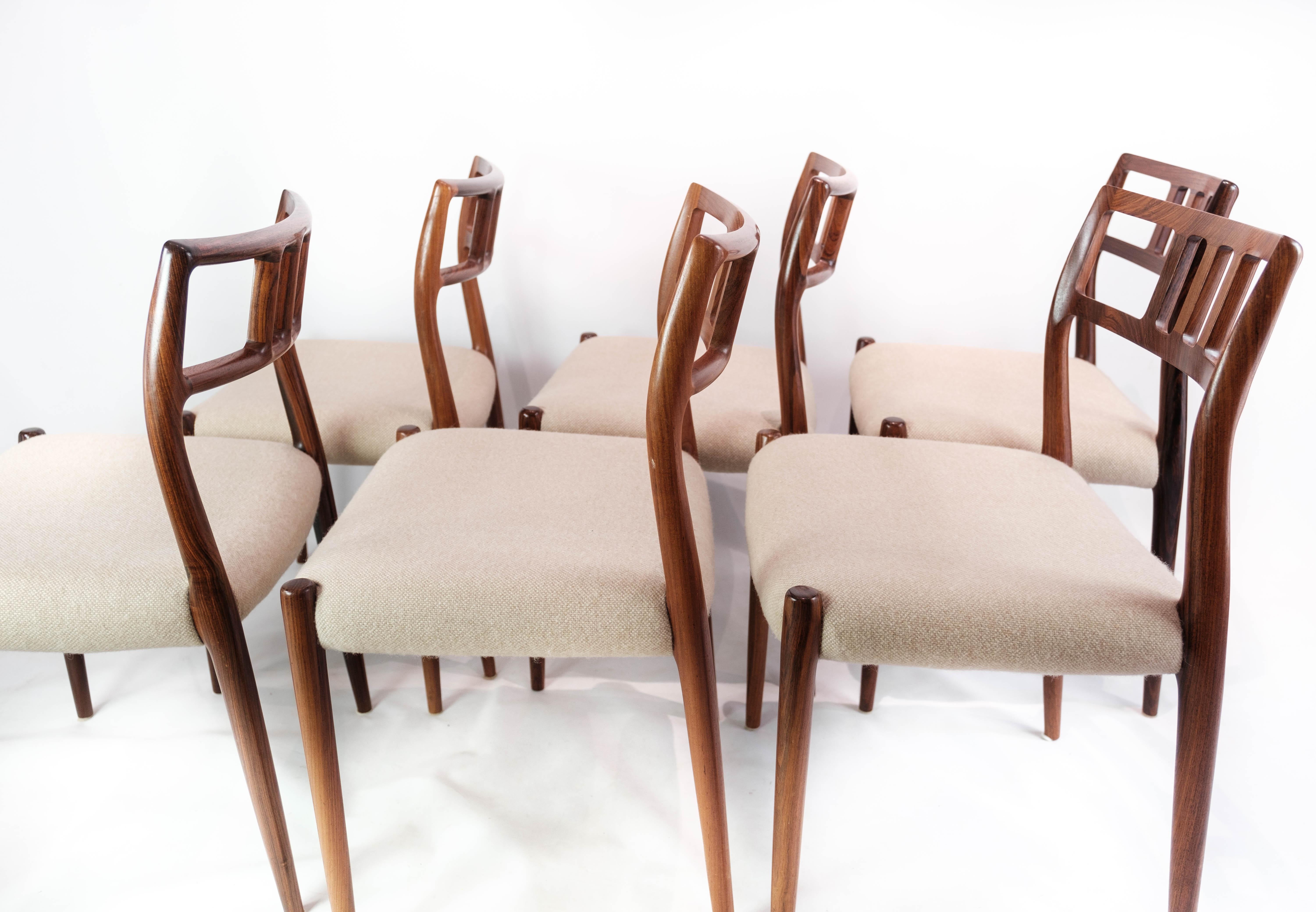 Set of Six Dining Room Chairs, Model 79, Designed by N.O. Moeller, 1960s In Good Condition In Lejre, DK