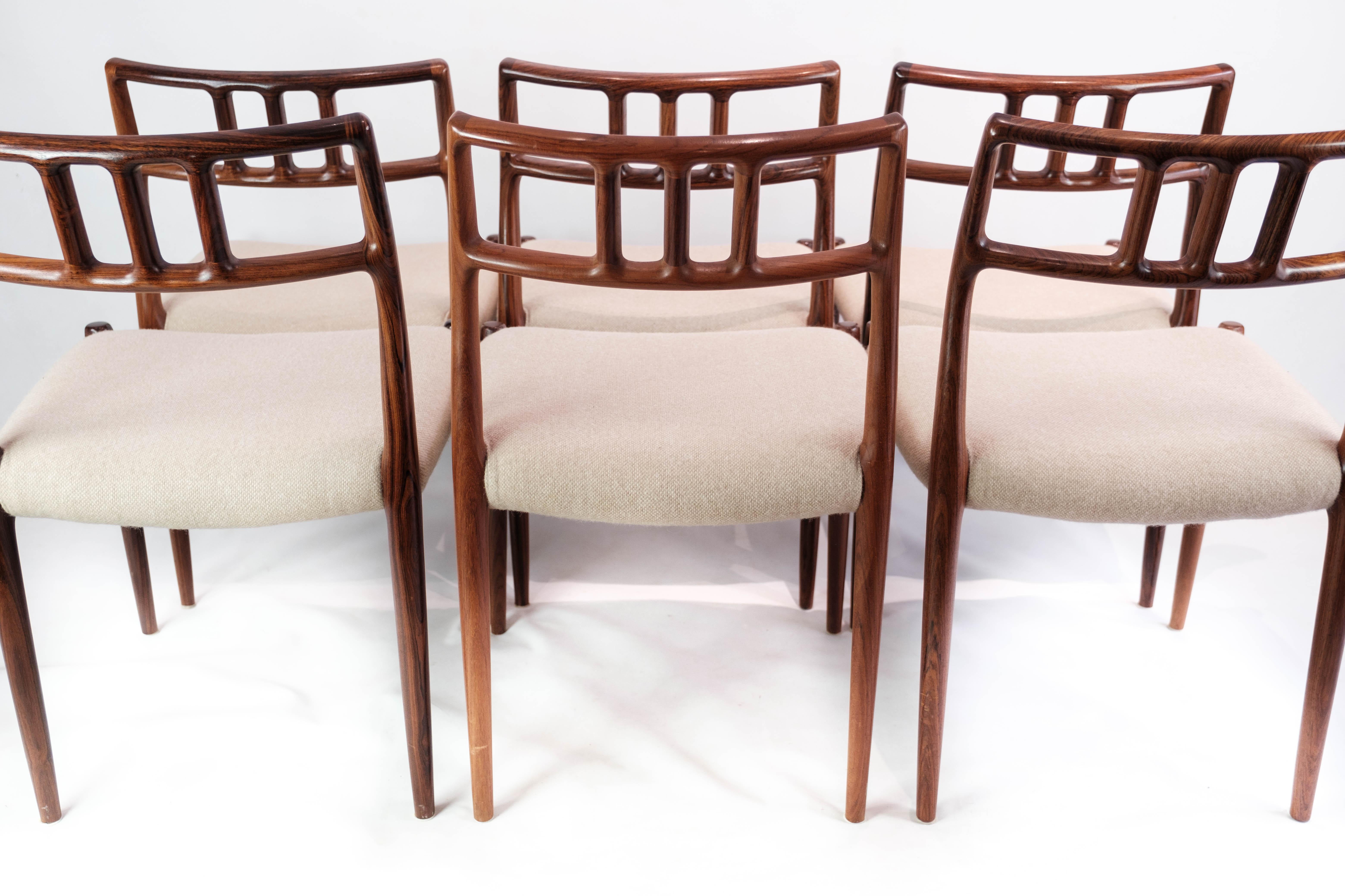Fabric Set of Six Dining Room Chairs, Model 79, Designed by N.O. Moeller, 1960s