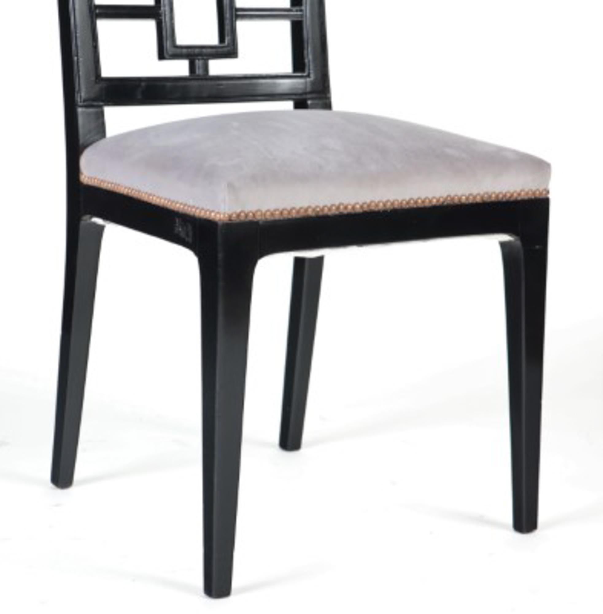 Set of Six Ebonized Dining Chairs in the Manner of Parzinger, C 1950 In Good Condition For Sale In Philadelphia, PA