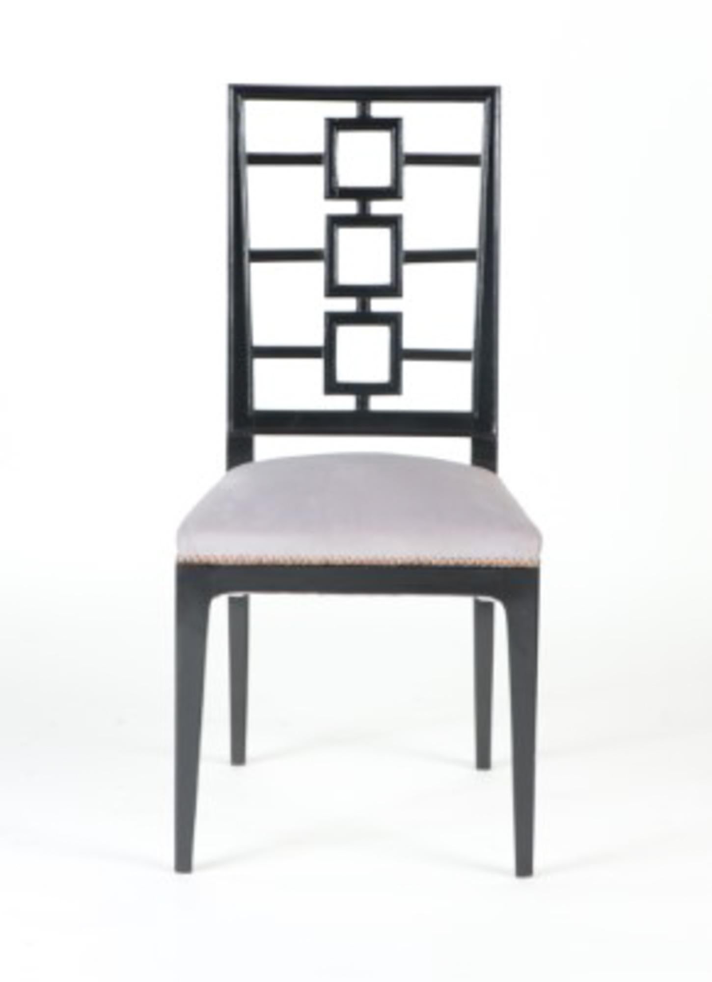 Mid-20th Century Set of Six Ebonized Dining Chairs in the Manner of Parzinger, C 1950 For Sale