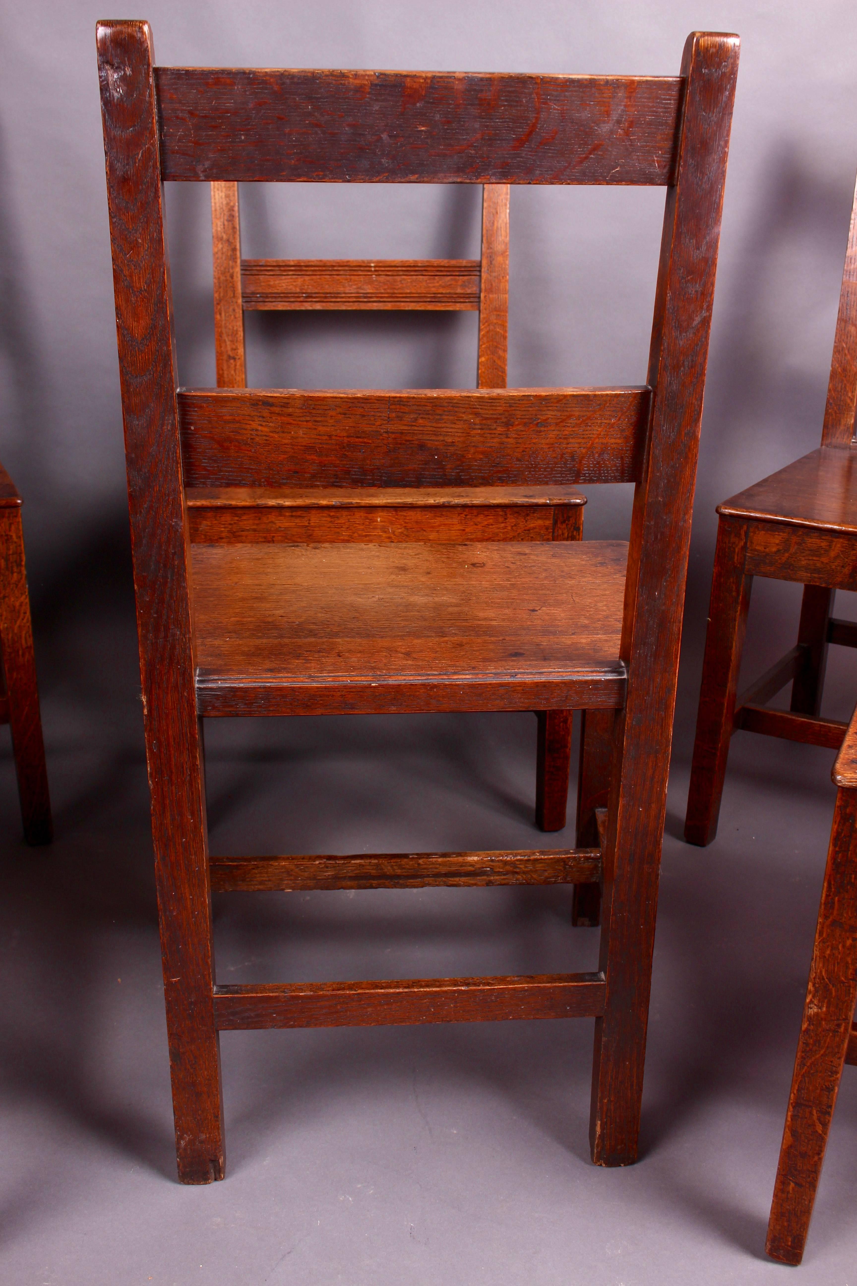 Set of Six Edwardian Country Oak Dining Chairs 2
