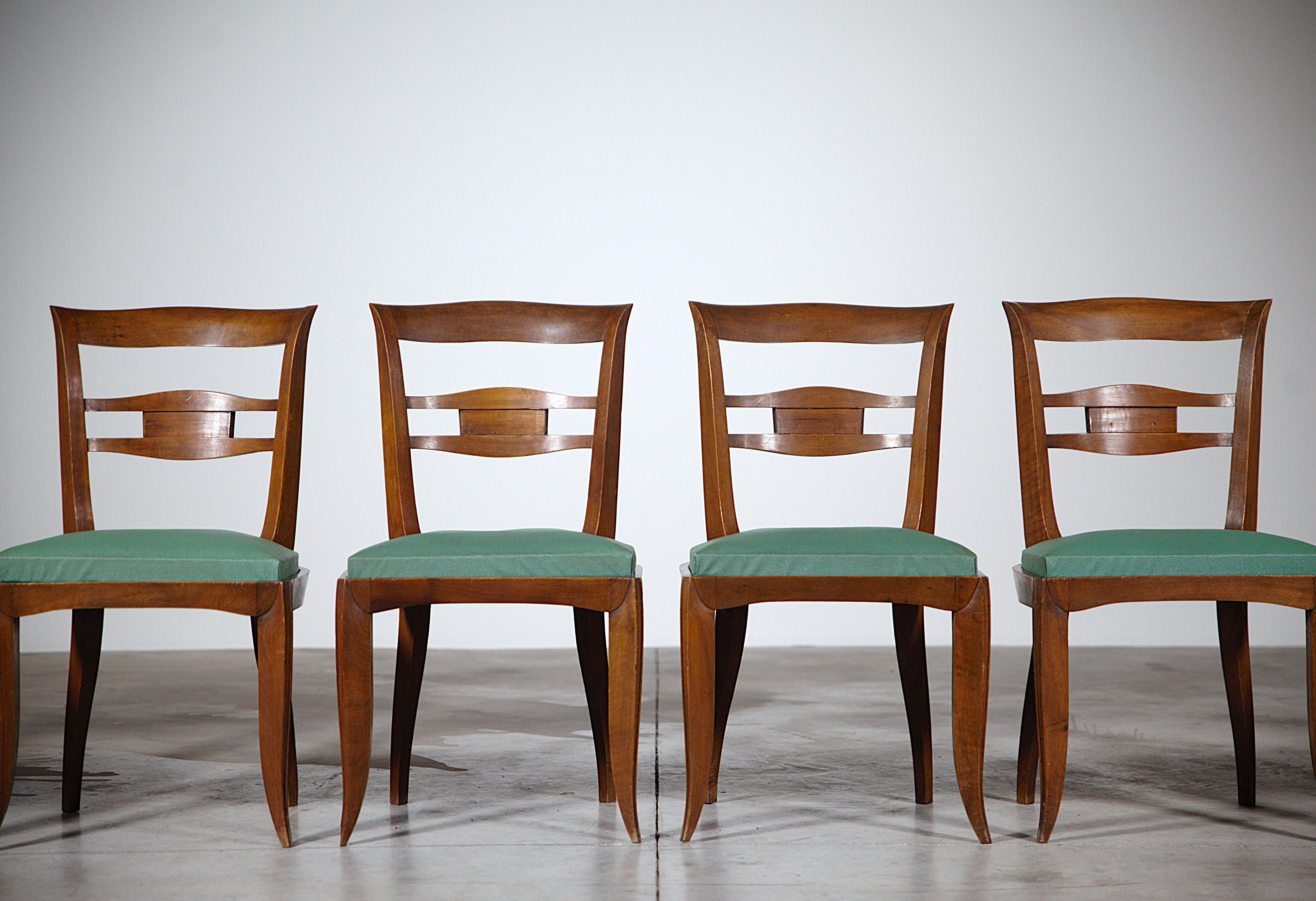 French A Set of Six Elegant Art Déco Dining Chairs France 1930s For Sale
