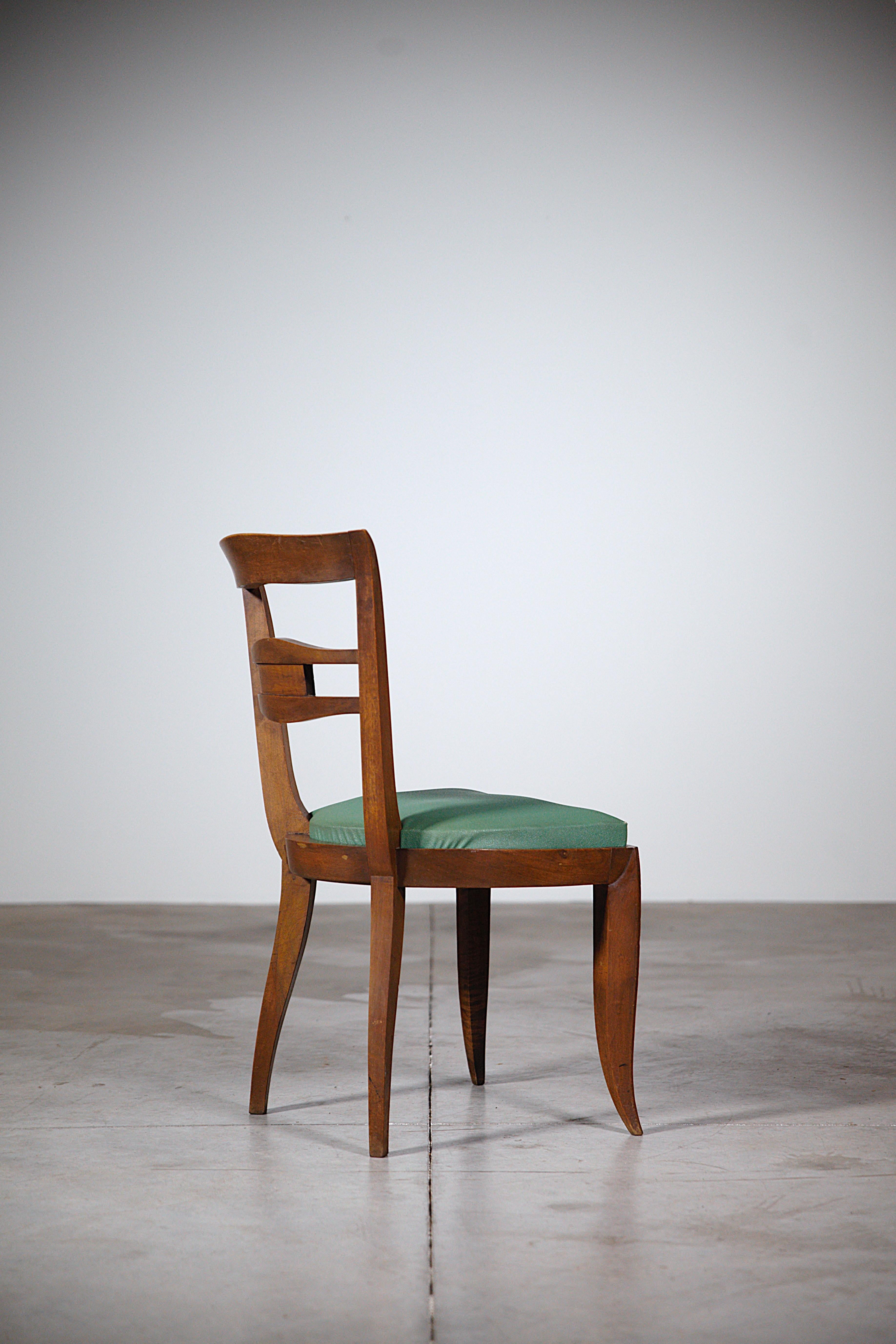Wood A Set of Six Elegant Art Déco Dining Chairs France 1930s For Sale