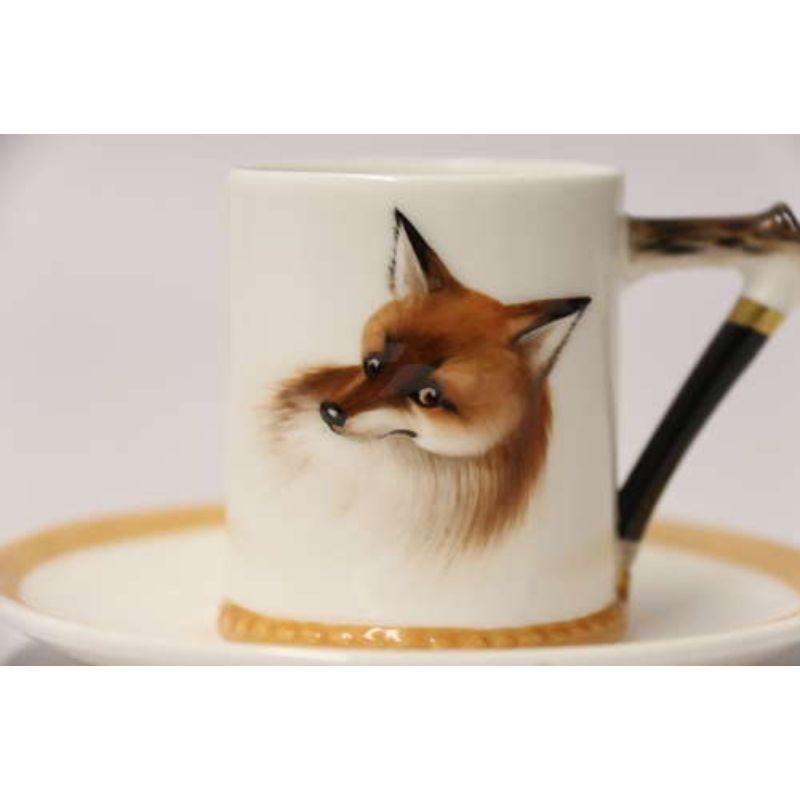 Porcelain Set of Six English Fox Hunting Royal Doulton Coffee Cups and Saucers, circa 1950 For Sale