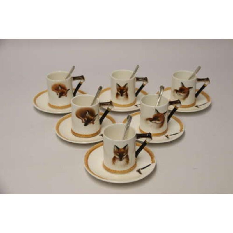 Set of Six English Fox Hunting Royal Doulton Coffee Cups and Saucers, circa 1950 4