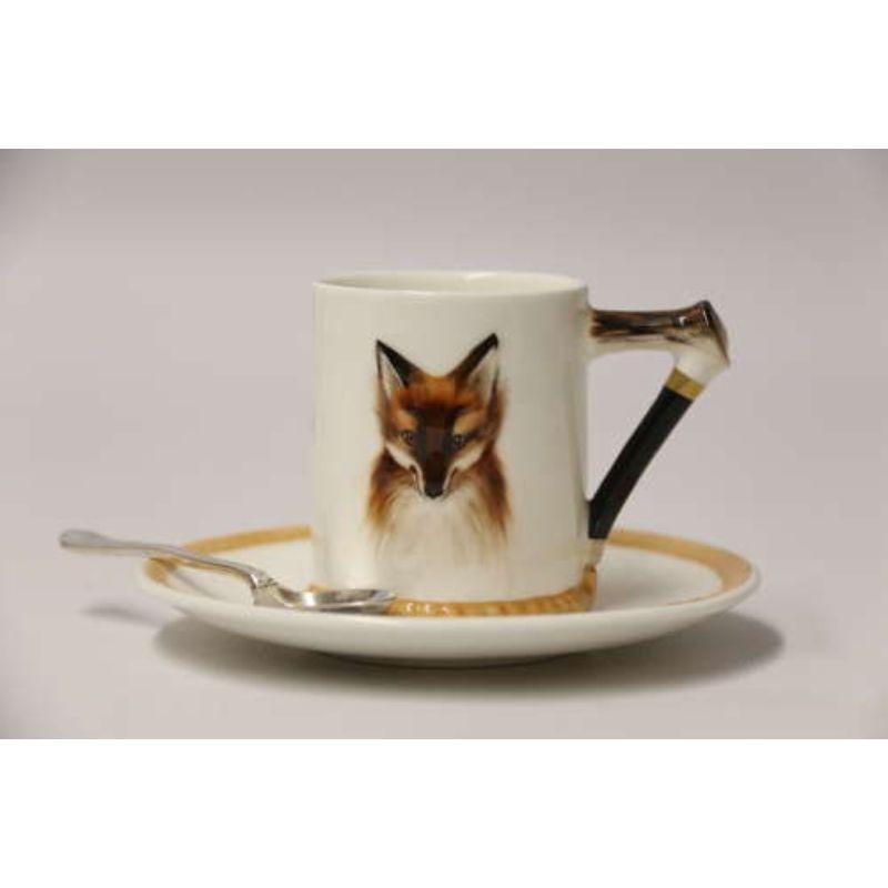 Hand-Painted Set of Six English Fox Hunting Royal Doulton Coffee Cups and Saucers, circa 1950 For Sale