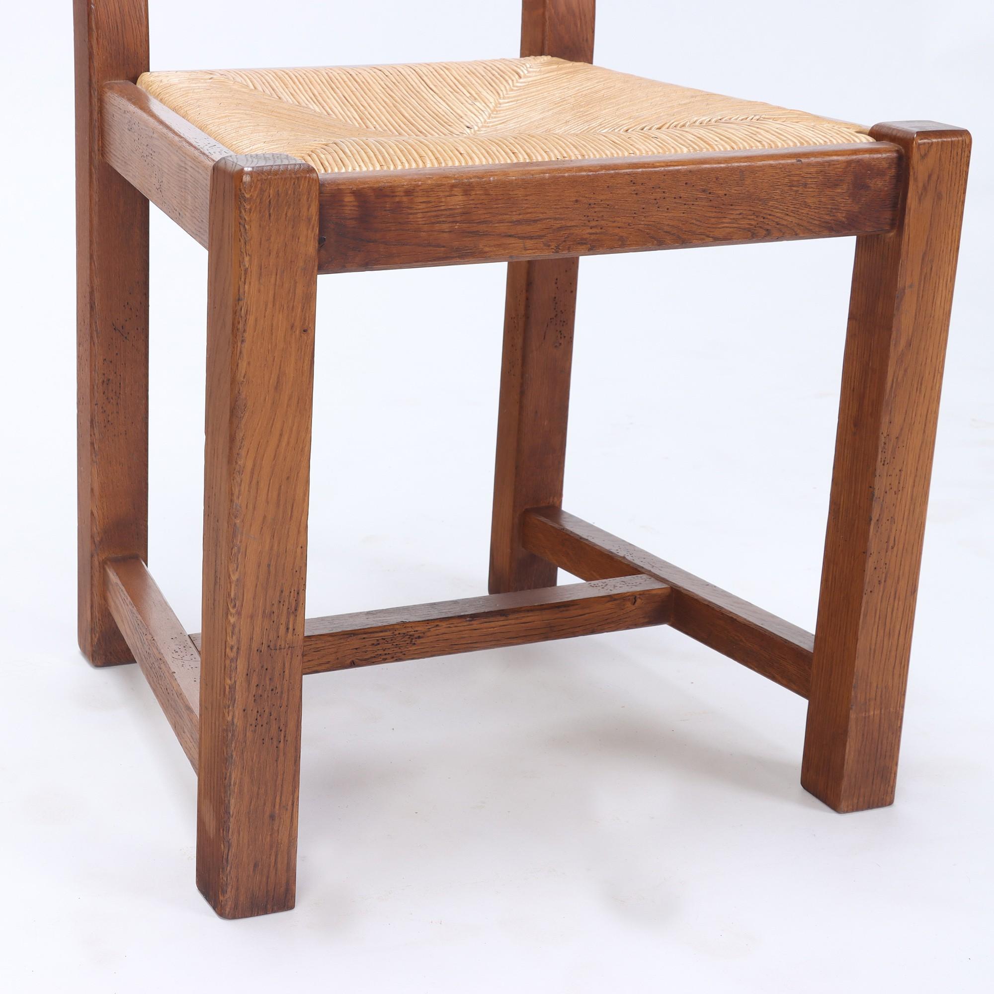 Set of Six French Oak Chairs with Rush Seats, circa 1960 1