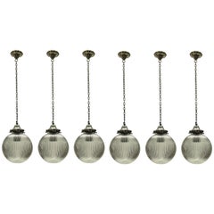 Set of Six French Pendant Lights with Globe Shades