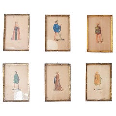 Set von sechs französischen Drucken französischer und italienischer Adelskostüme
