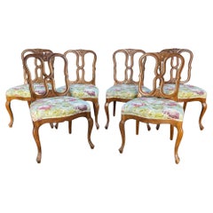 Vintage Set of Six Fruitwood Dining Chairs