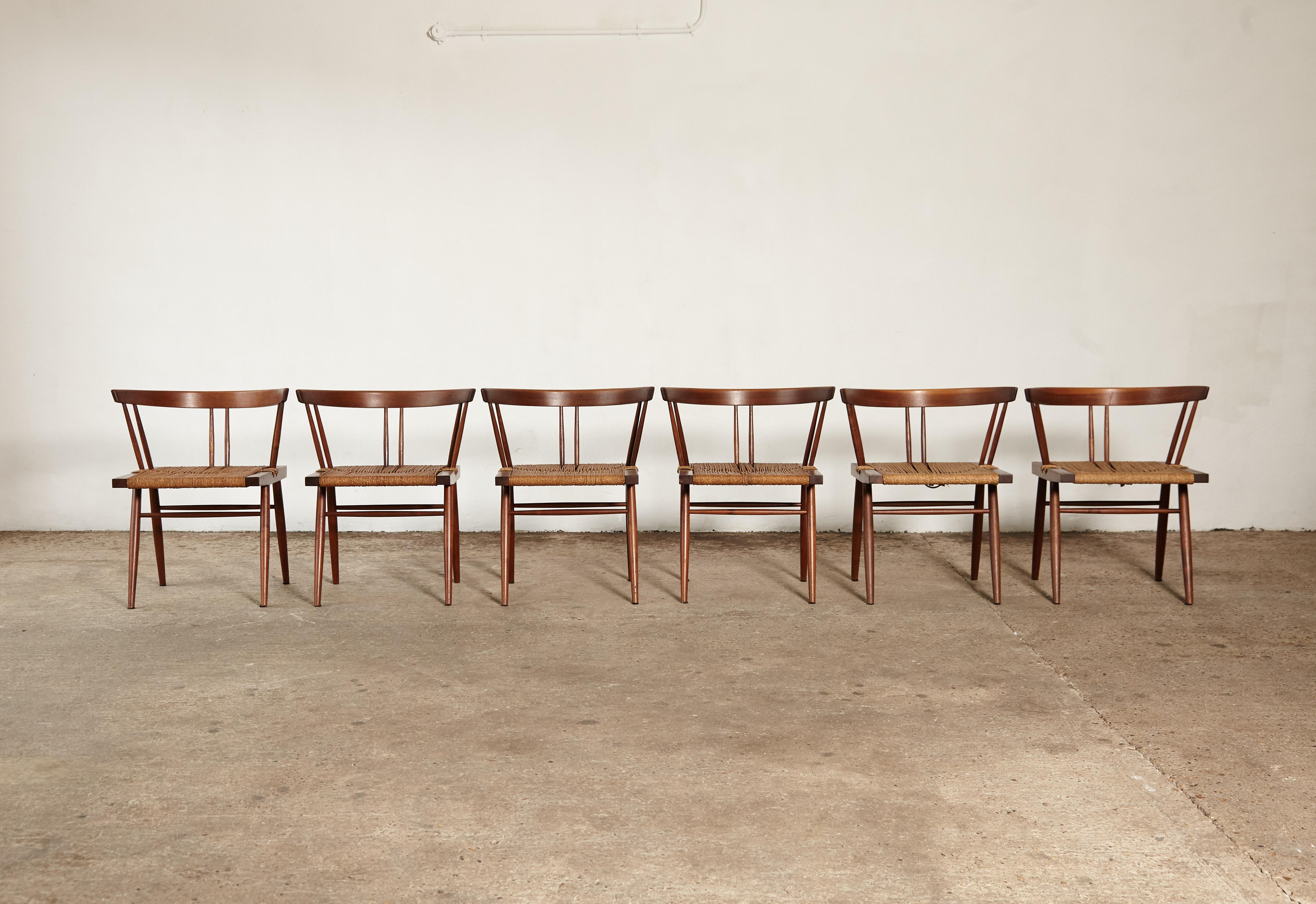 Set of Six George Nakashima Grass Seat Chairs, USA, 1950s-1960s 10