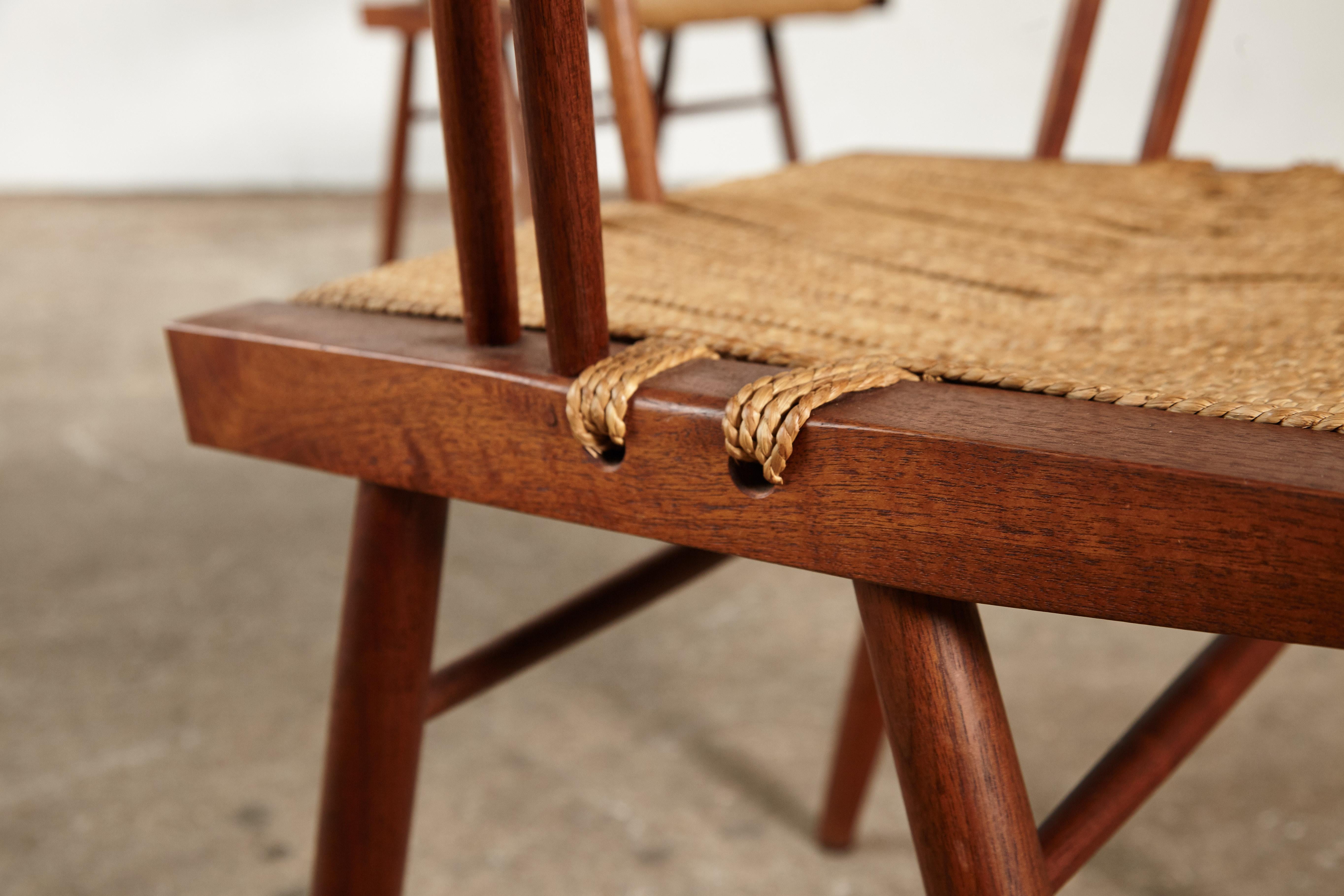 Seagrass Set of Six George Nakashima Grass Seat Chairs, USA, 1950s-1960s