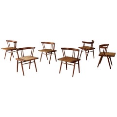 Set of Six George Nakashima Grass Seat Chairs, USA, 1950s-1960s