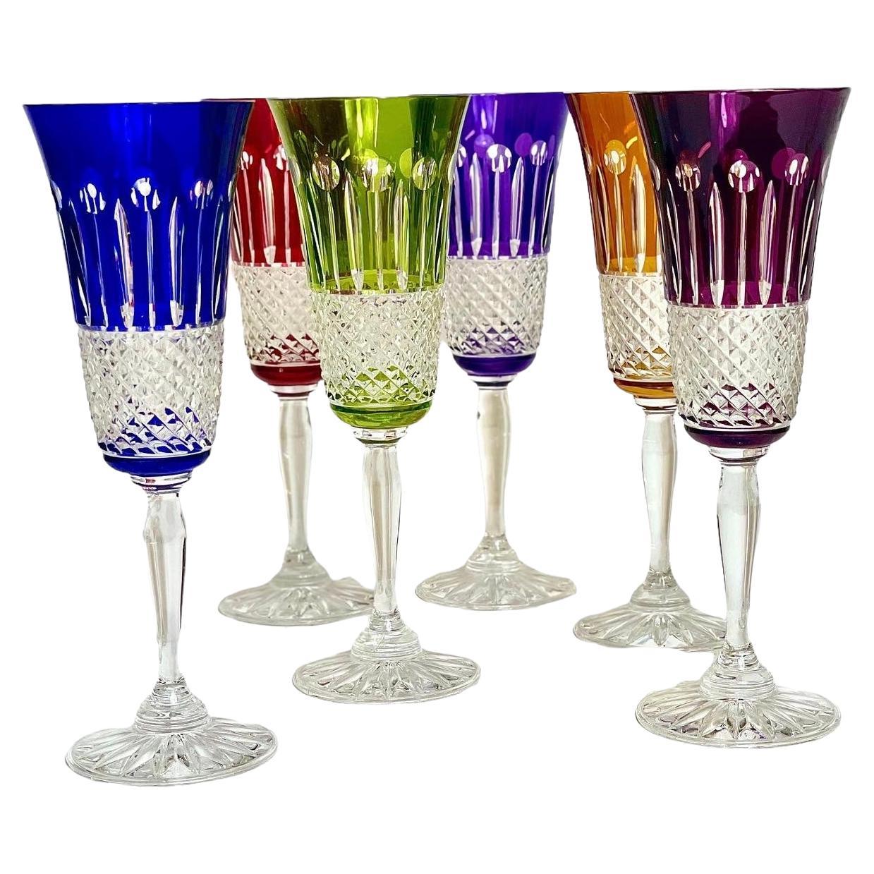 Set of Six Saint Louis 'Tommy' Crystal Champagne Flutes