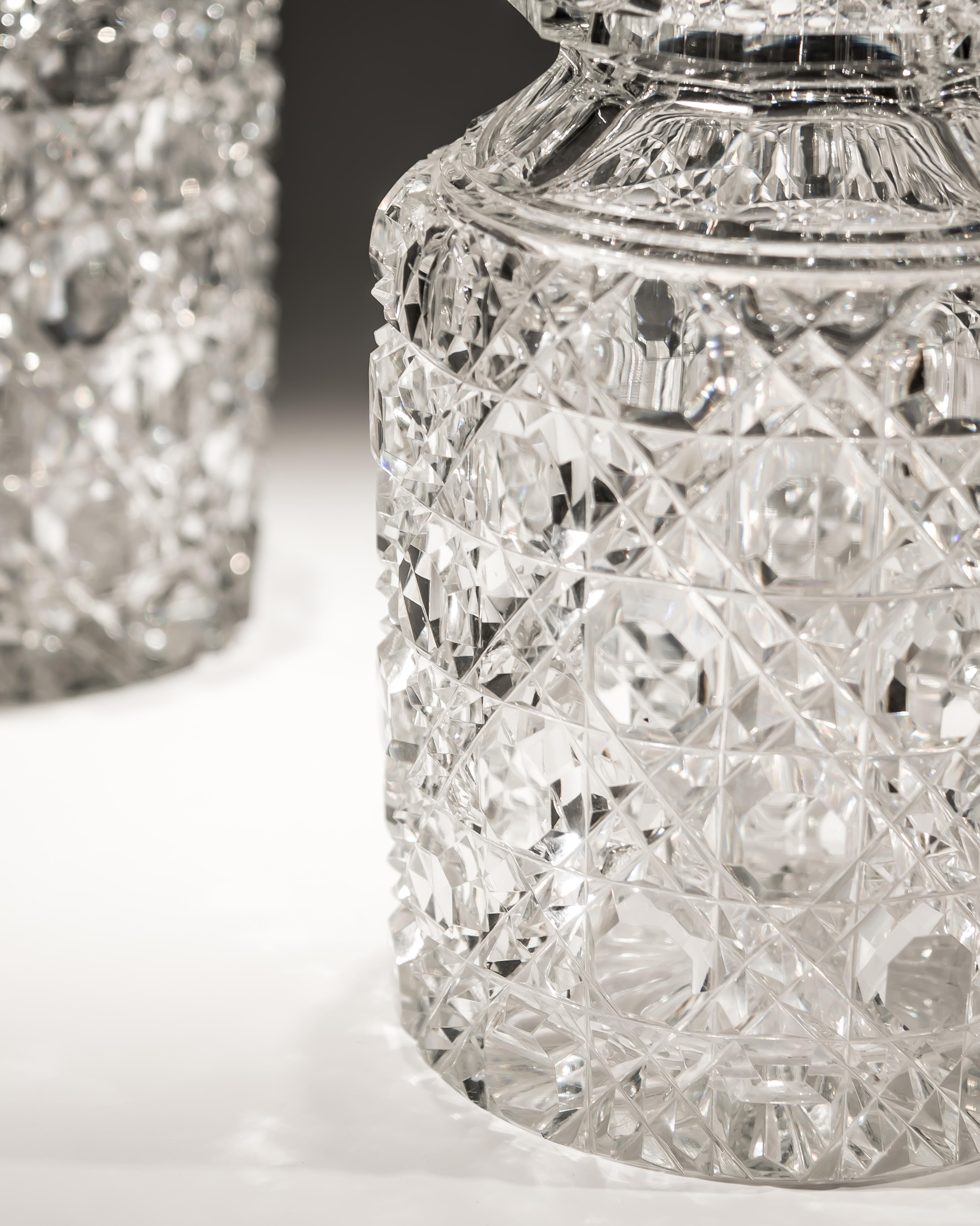 British Set of Six Hobnail Cut Glass Victorian Decanters